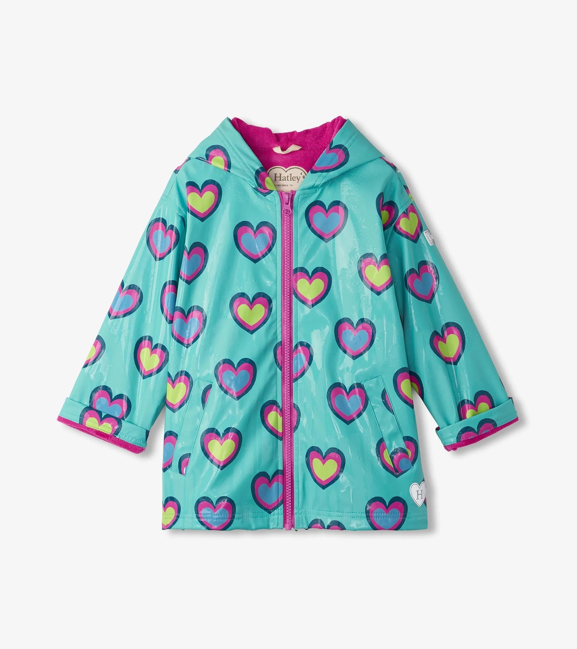 Girls Hearts Colour Changing Zip-Up Rain Jacket -Hatley