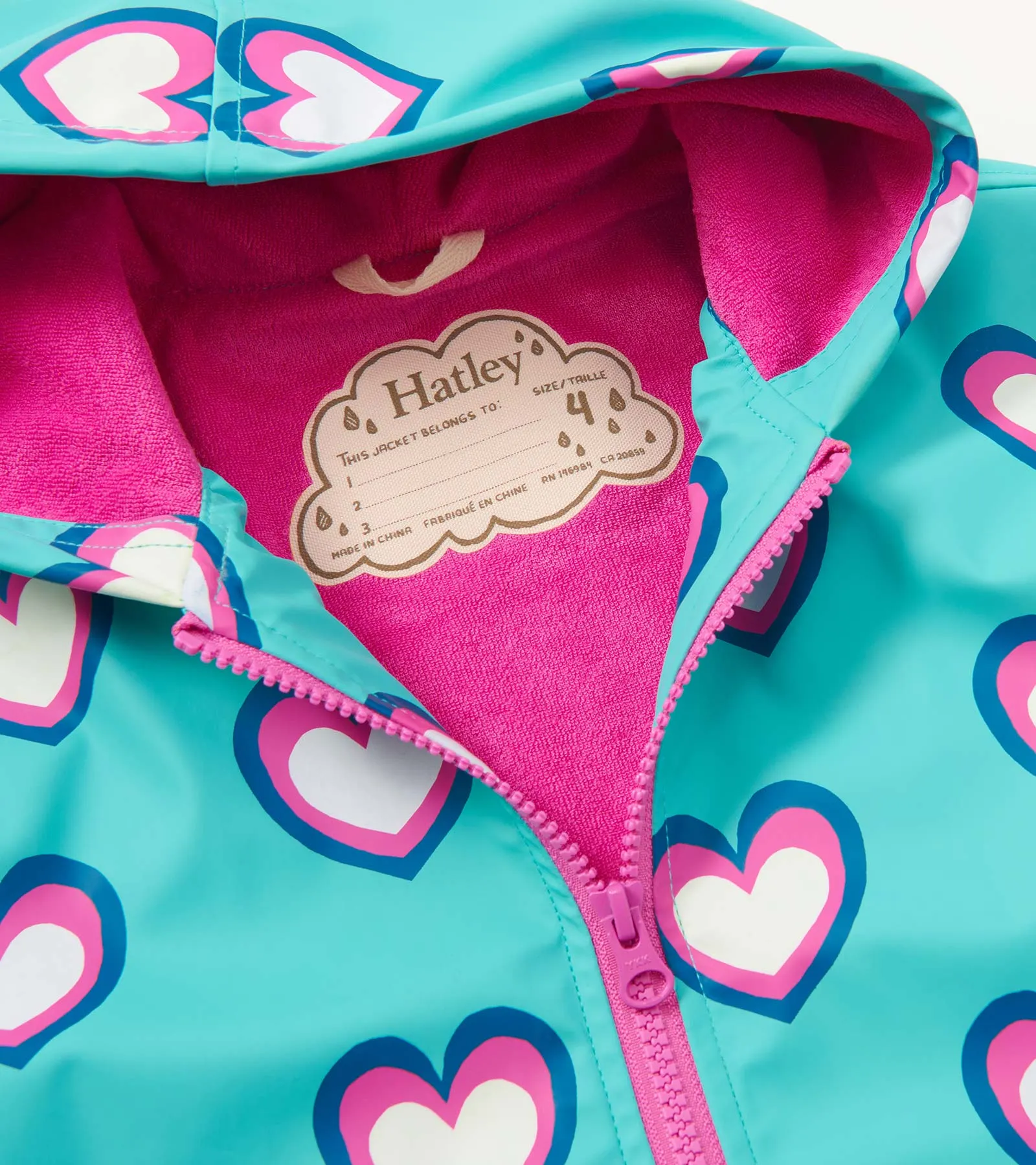 Girls Hearts Colour Changing Zip-Up Rain Jacket -Hatley
