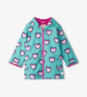 Girls Hearts Colour Changing Zip-Up Rain Jacket -Hatley