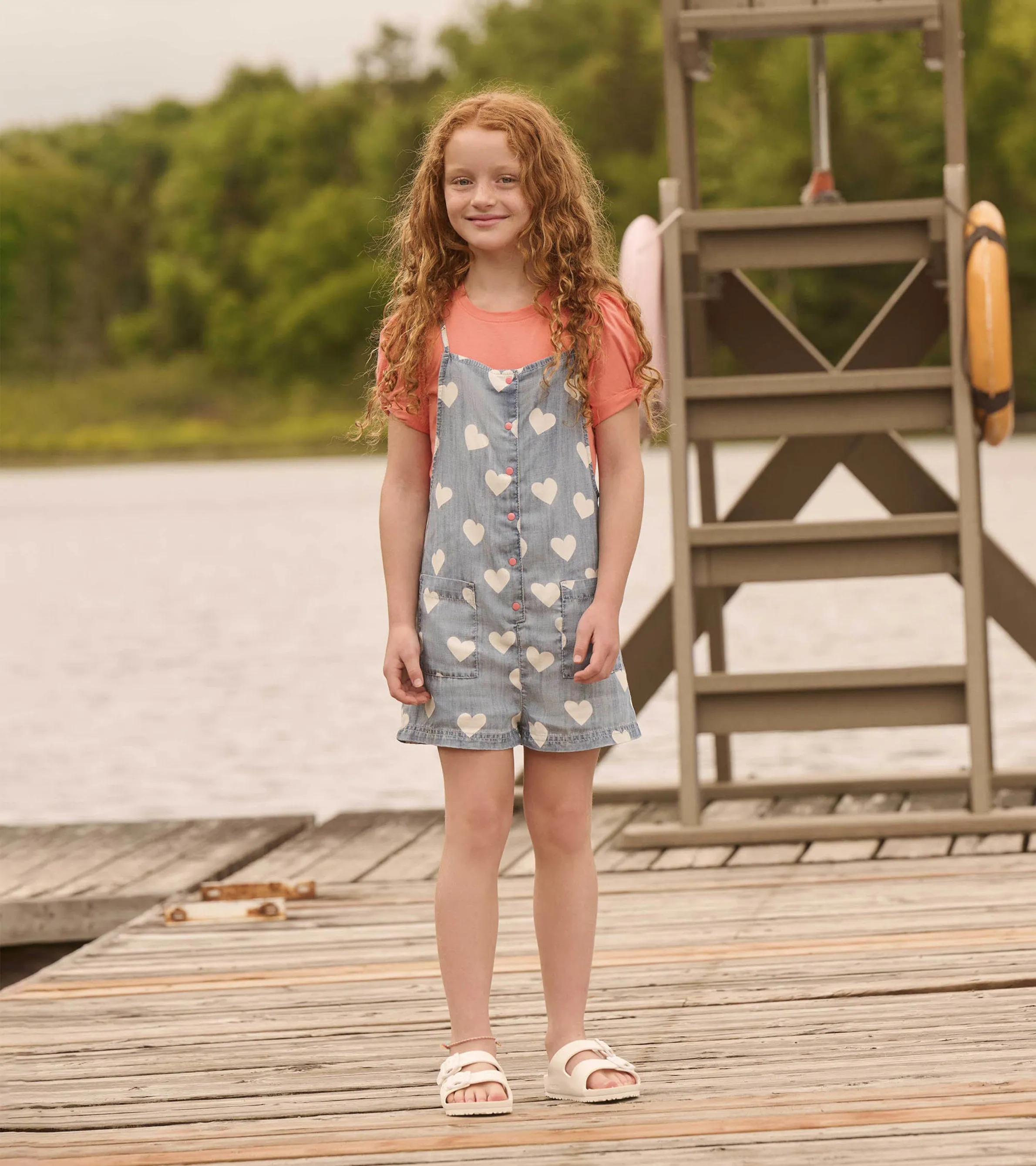 Girls Hearts Slouchy Overalls -Hatley
