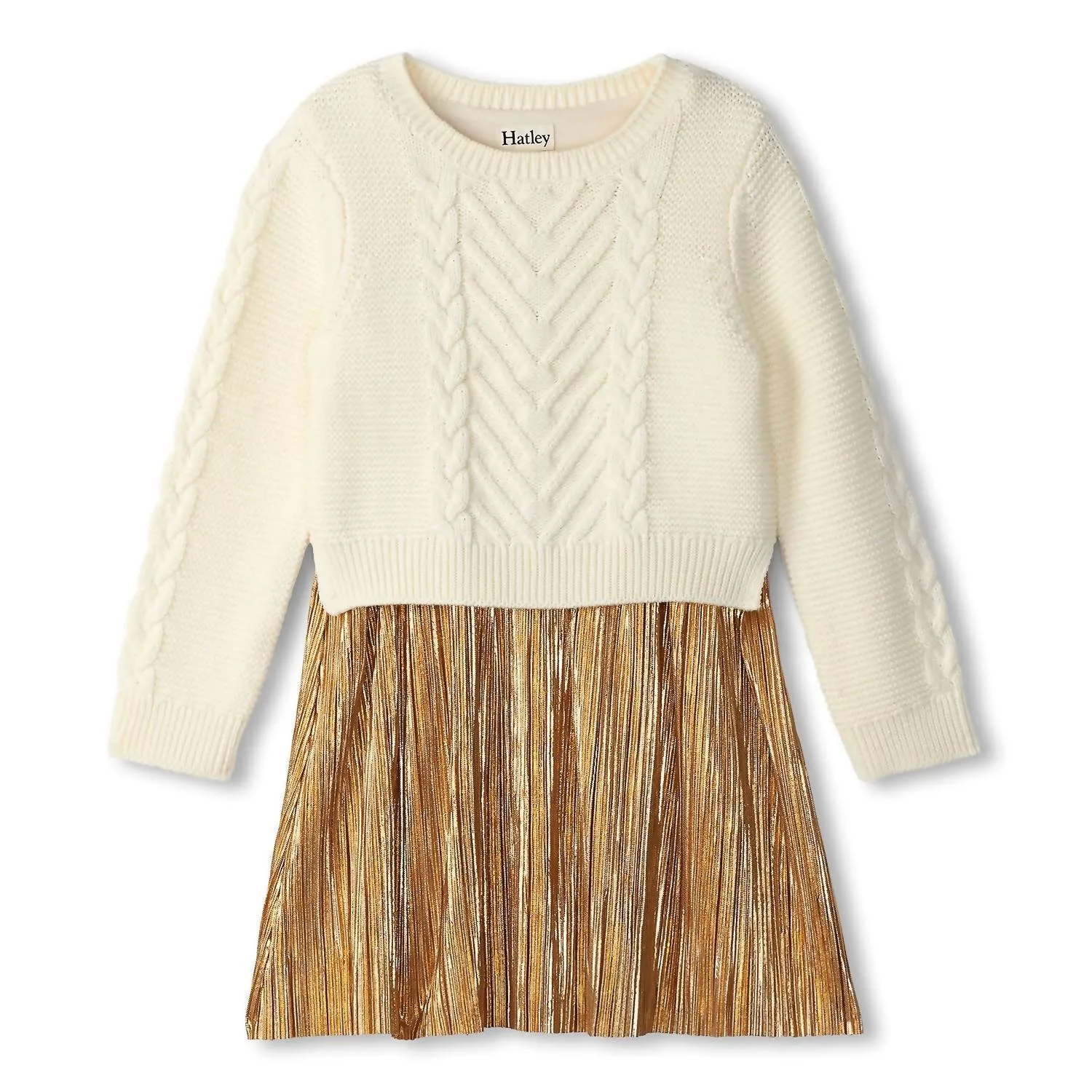 Girls Holiday Mixed Media Dress In Cream/gold