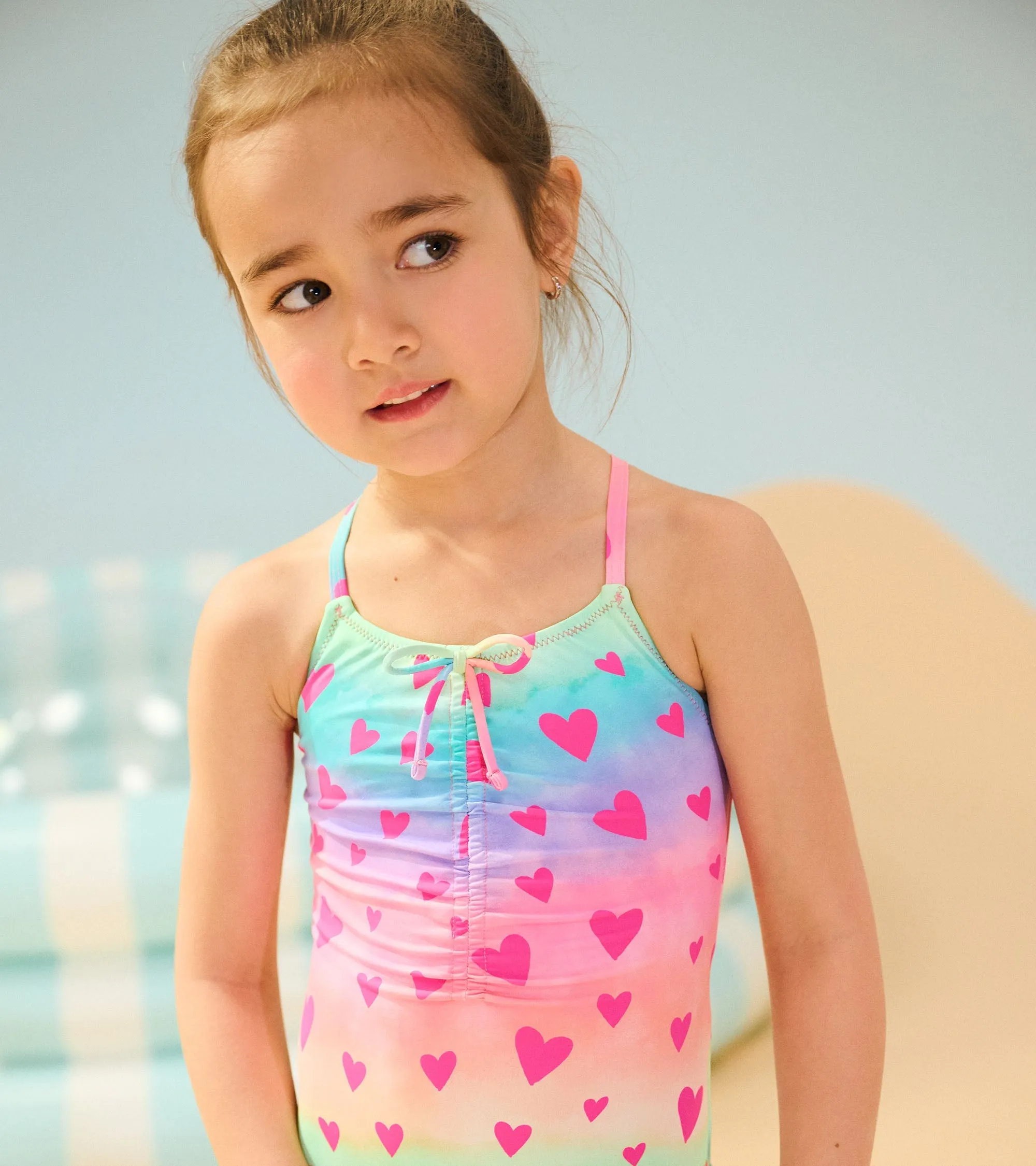 Girls Kaleidoscope Hearts Ruched Front Swimsuit -Hatley