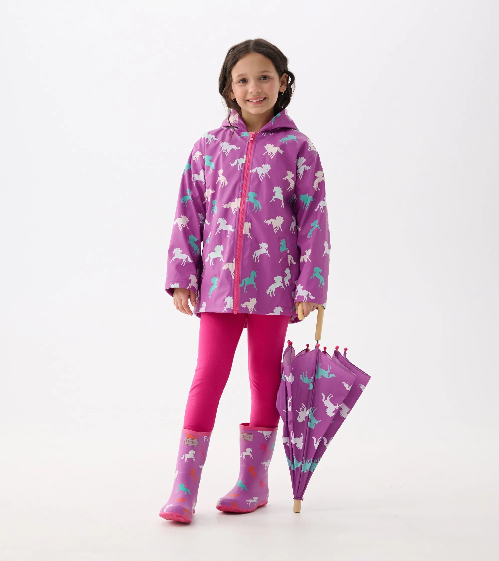 Girls Leaping Horses Zip-Up Rain Jacket -Hatley
