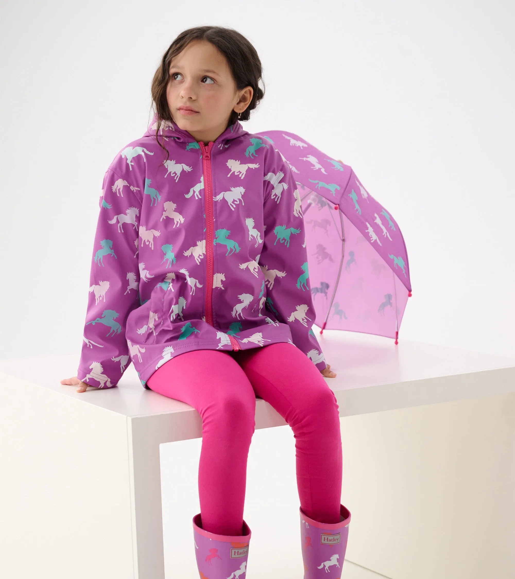 Girls Leaping Horses Zip-Up Rain Jacket -Hatley