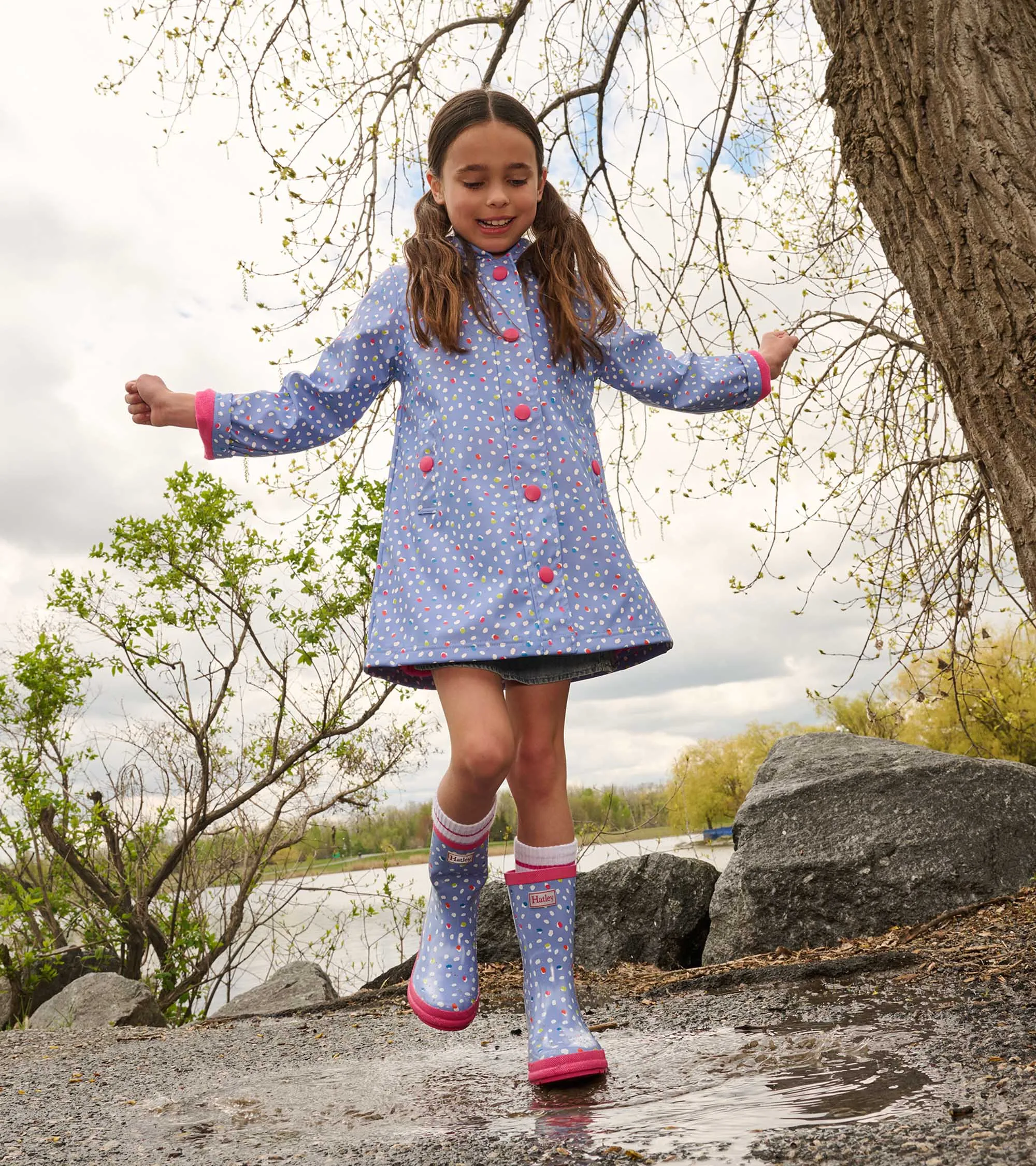 Girls Lots of Dots Button-Up Rain Jacket -Hatley