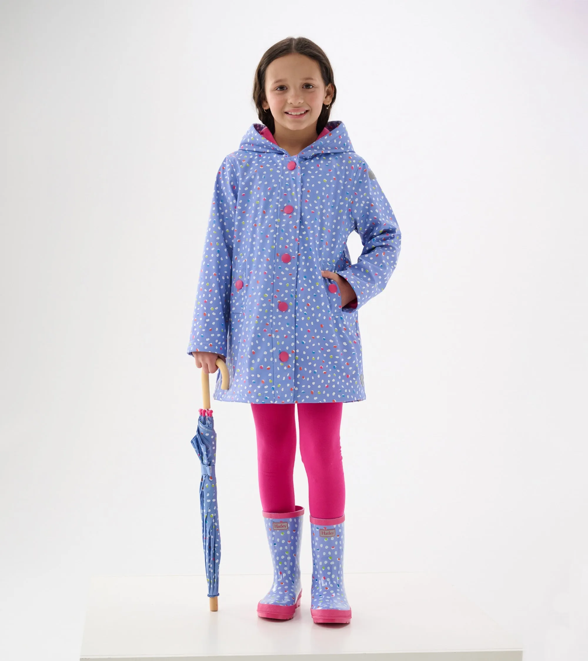 Girls Lots of Dots Button-Up Rain Jacket -Hatley