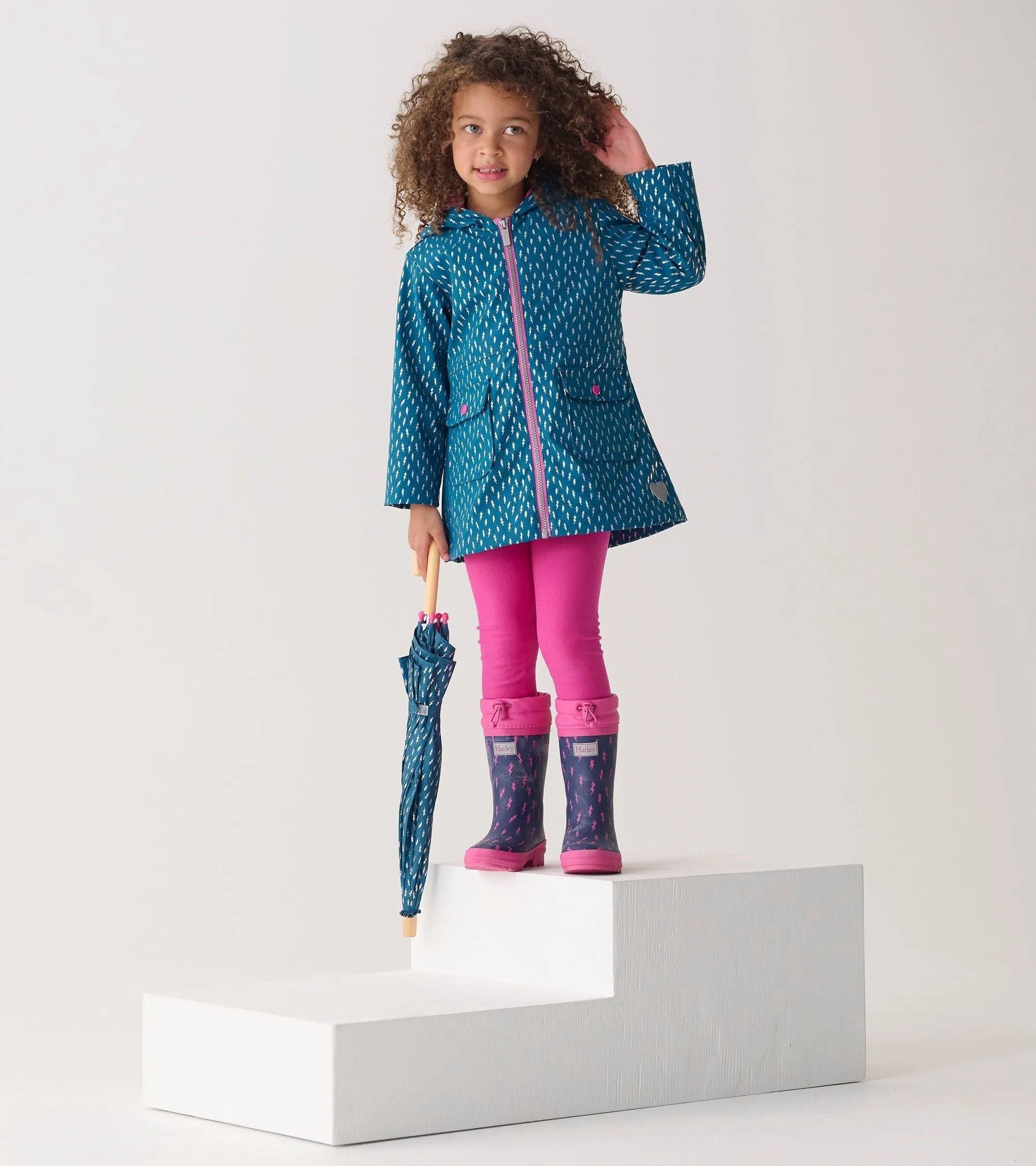 Girls Mini Lightning Bolts Zip-Up Rain Jacket -Hatley