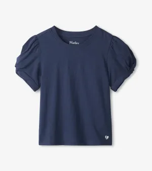 Girls Navy Twisted Sleeve Tee -Hatley