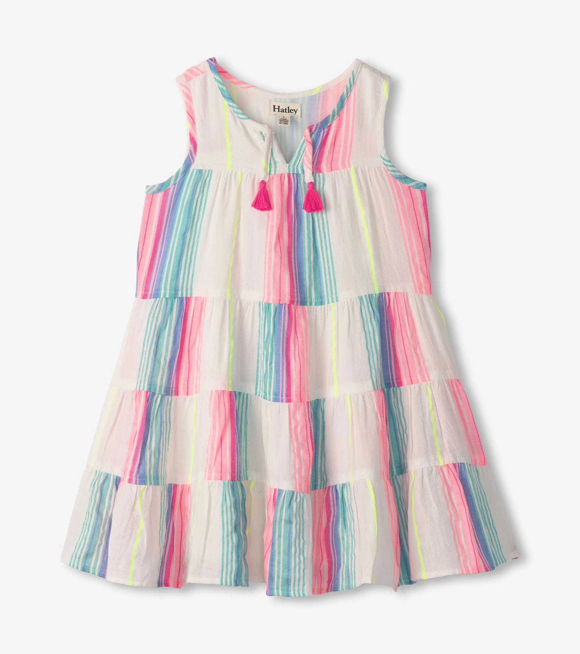 Girls Neon Stripes Tiered Dress -Hatley