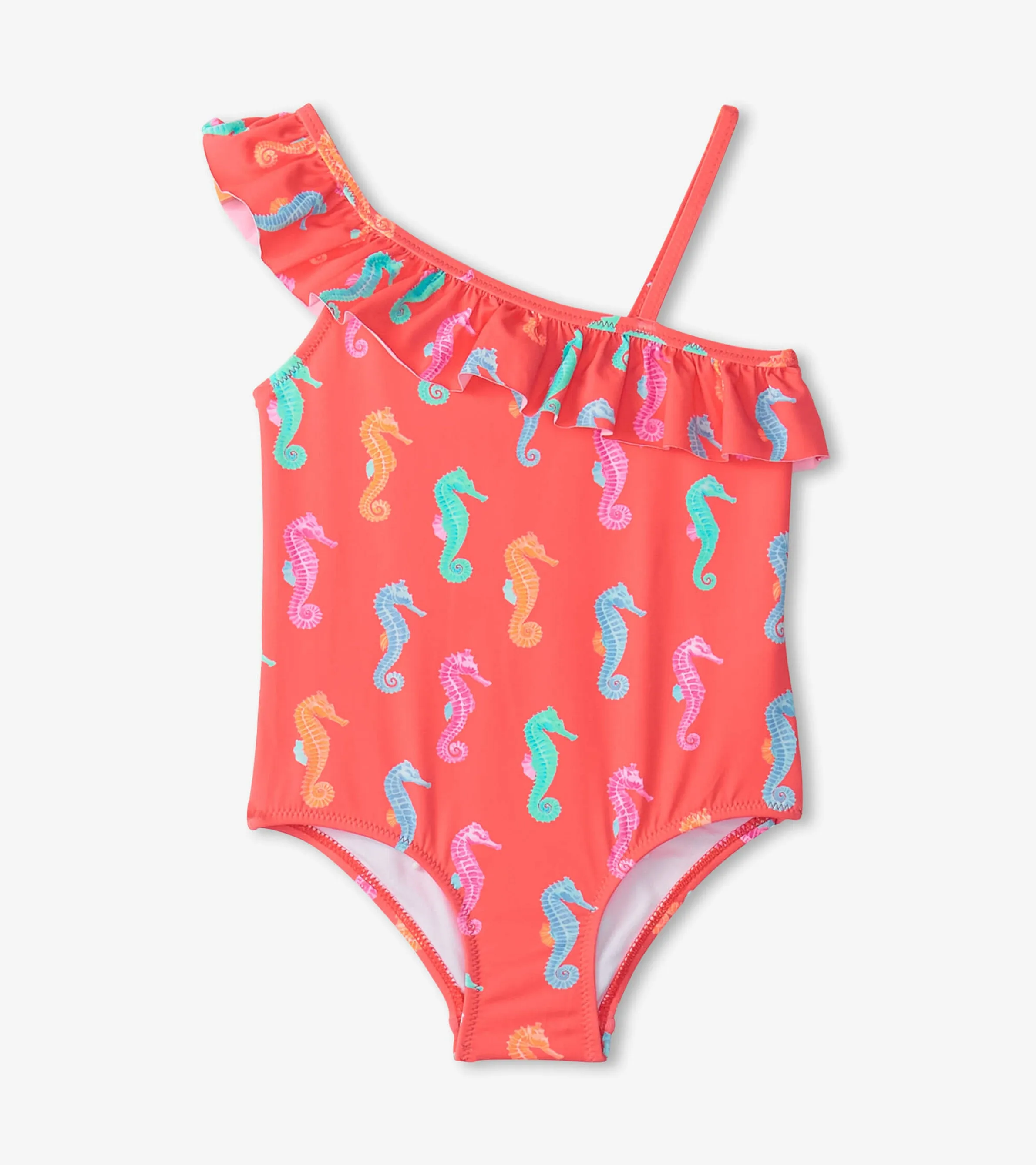 Girls Painted Sea Horses Ruffle Trim Swimsuit -Hatley