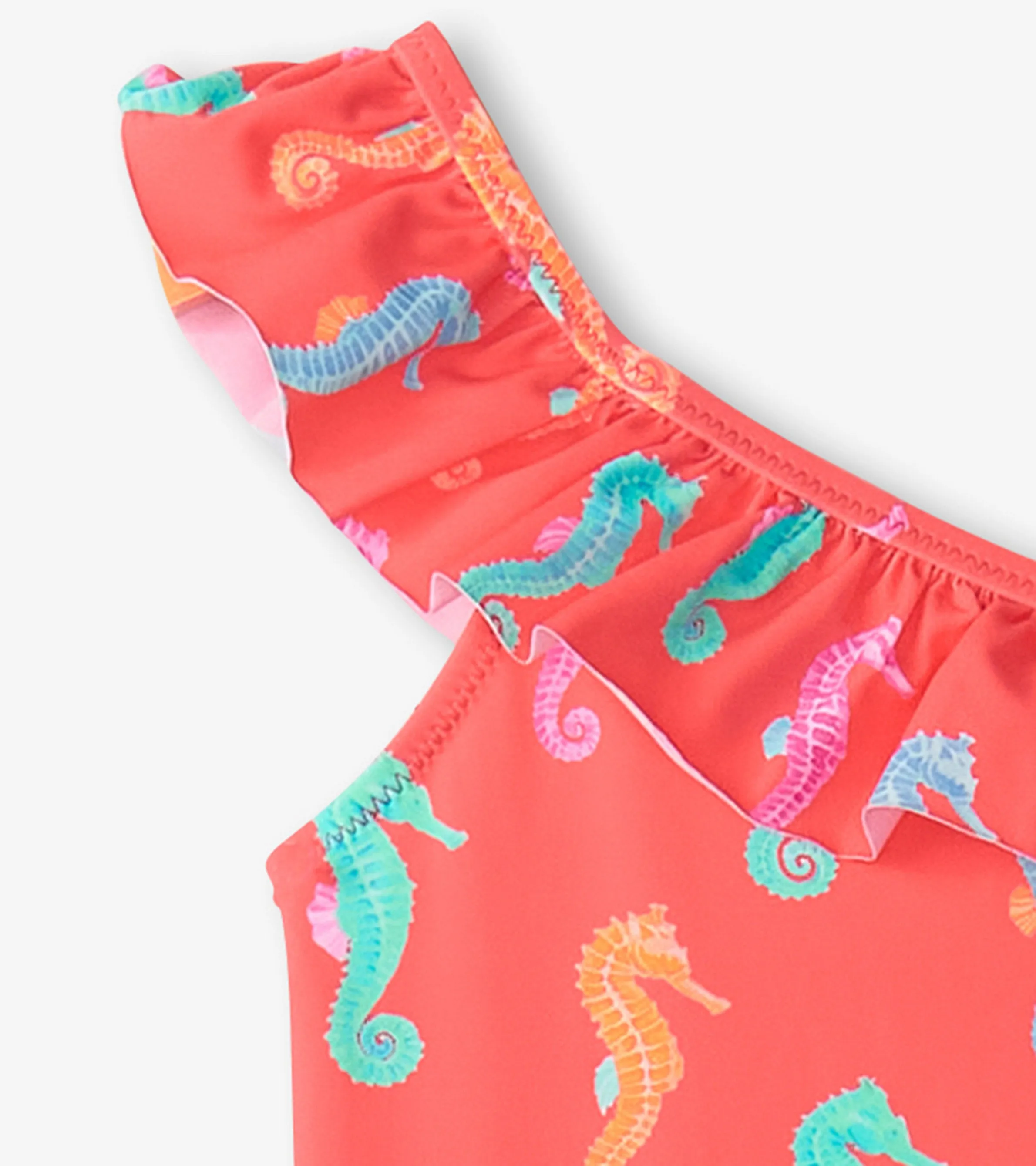 Girls Painted Sea Horses Ruffle Trim Swimsuit -Hatley