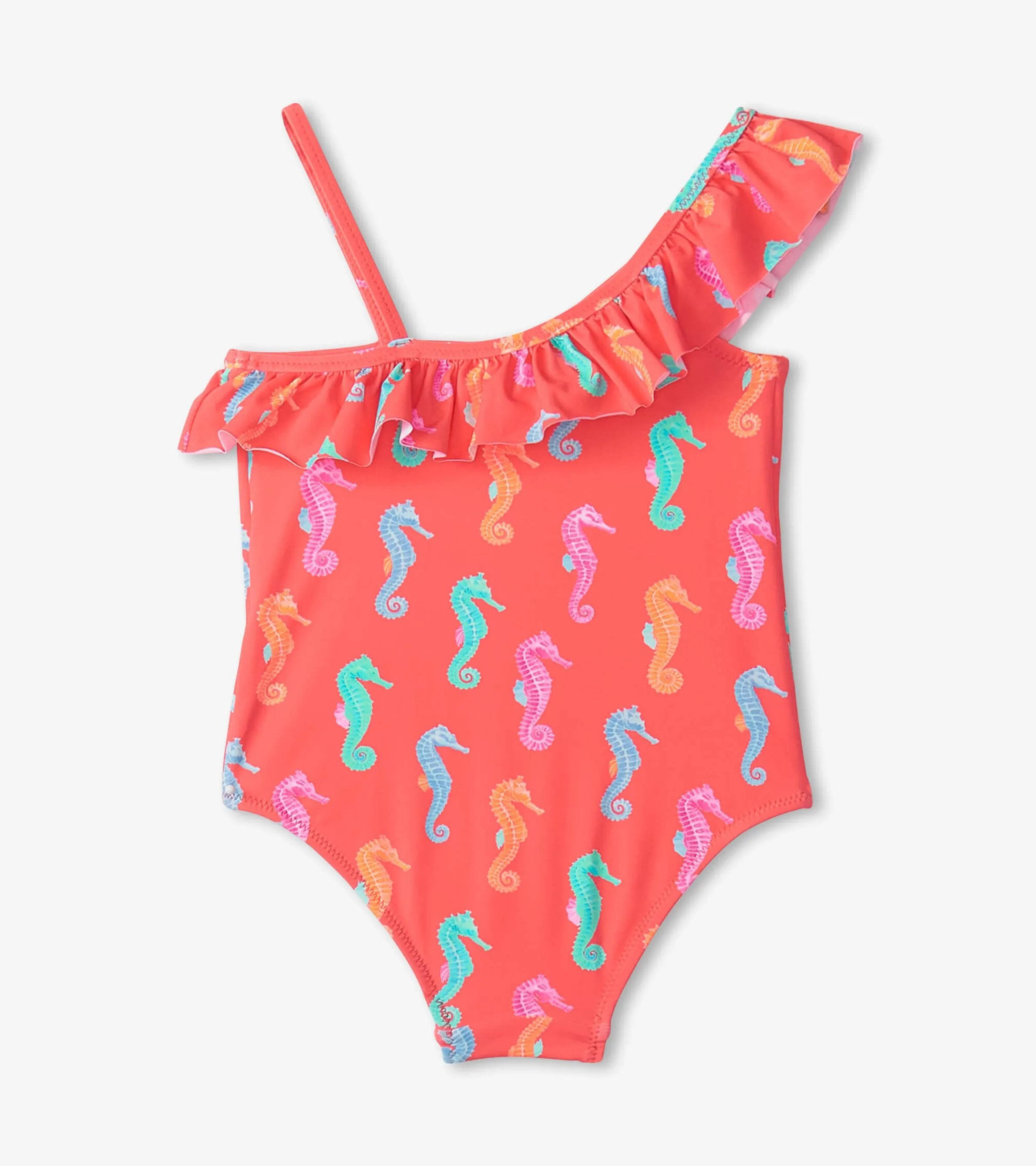 Girls Painted Sea Horses Ruffle Trim Swimsuit -Hatley