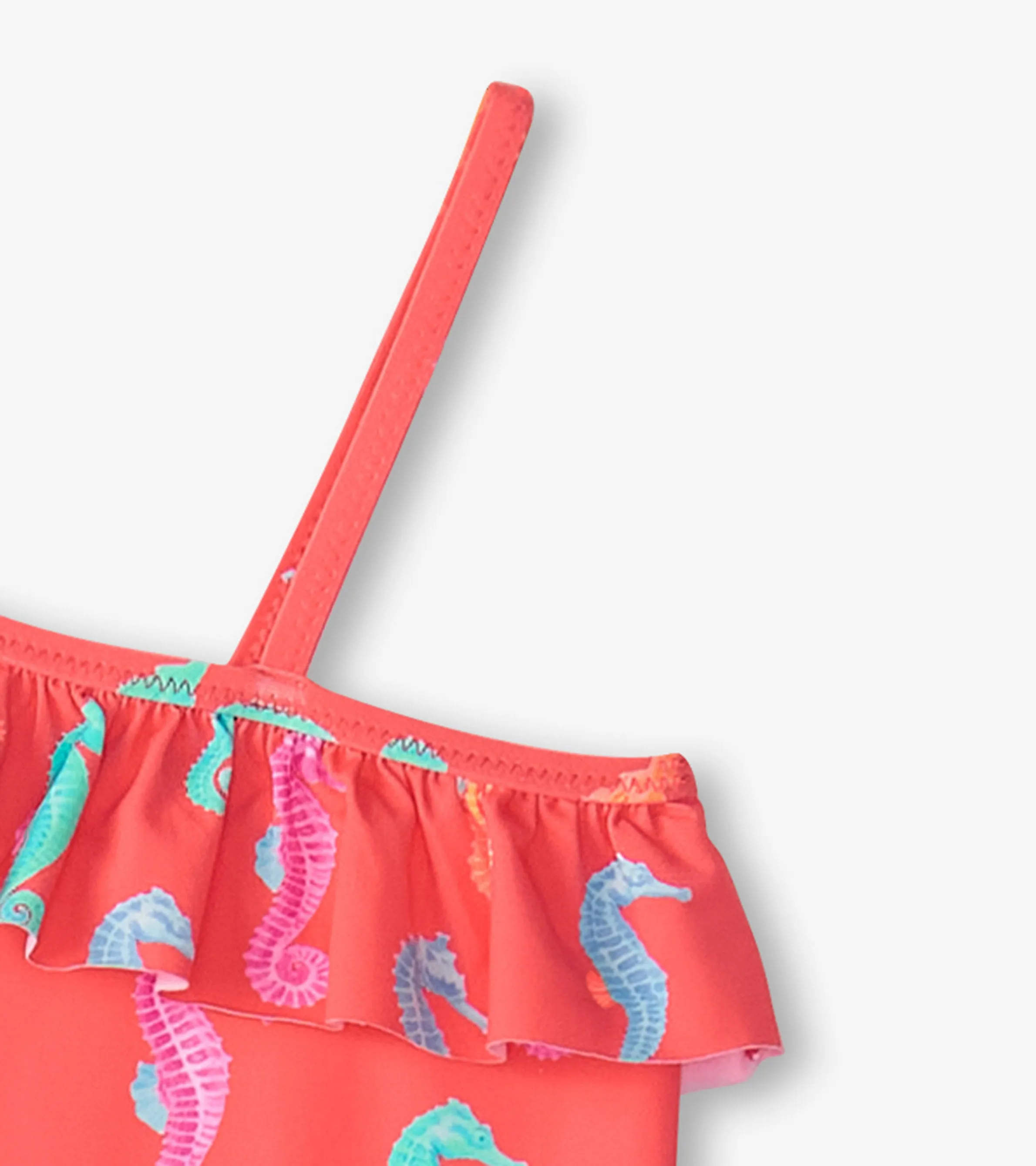 Girls Painted Sea Horses Ruffle Trim Swimsuit -Hatley