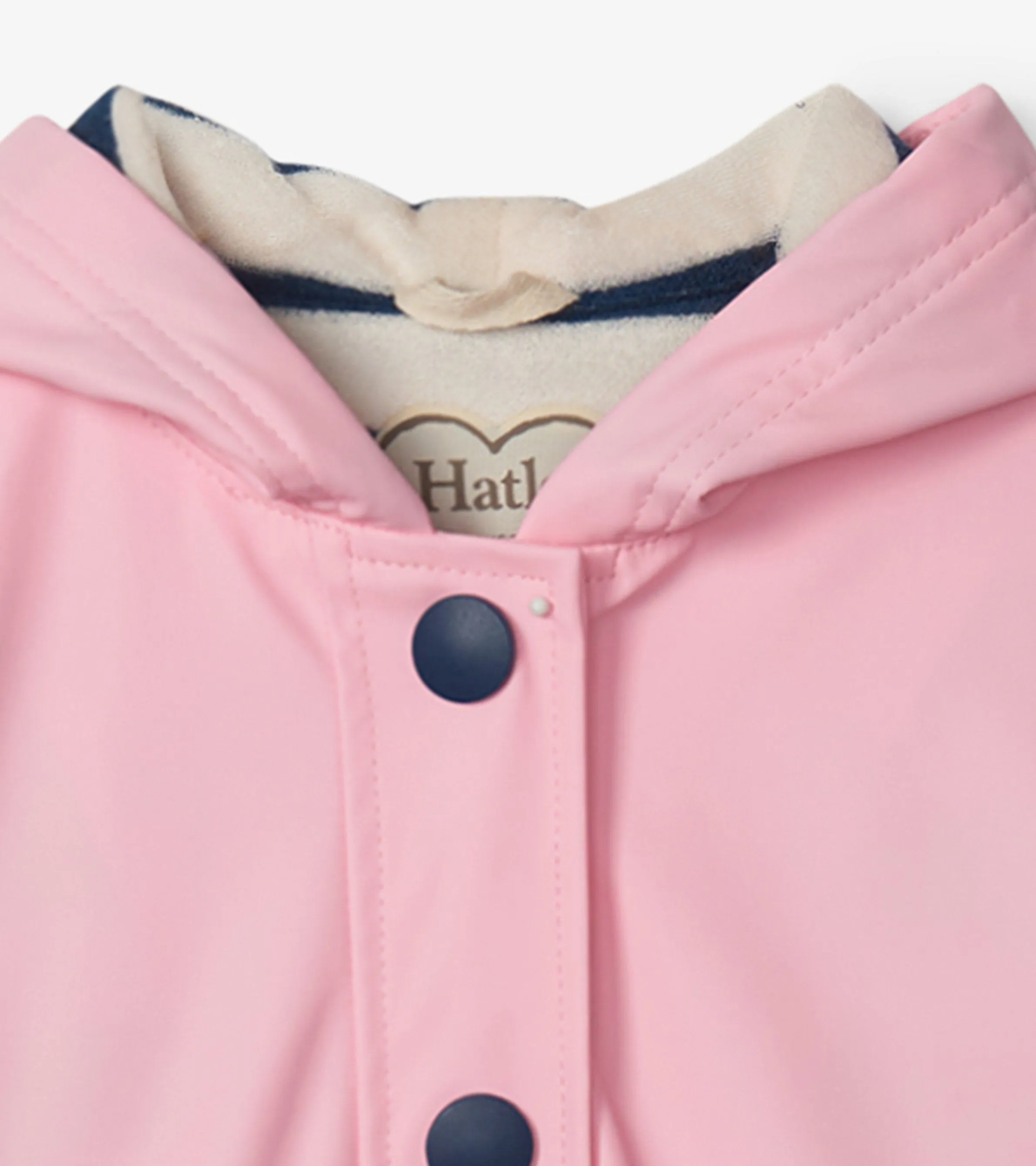 Girls Pink & Navy Button-Up Rain Jacket -Hatley