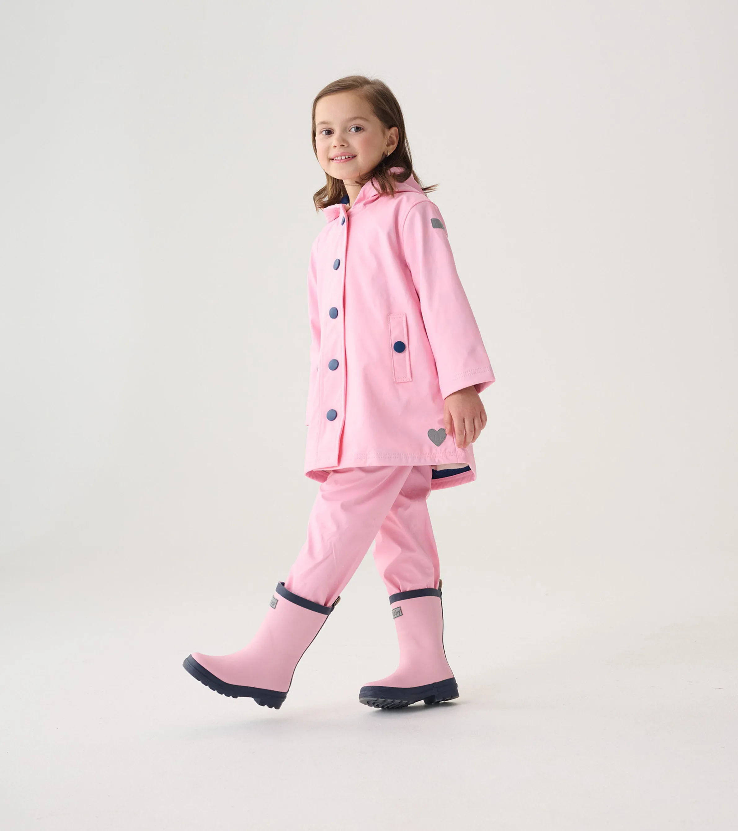 Girls Pink & Navy Button-Up Rain Jacket -Hatley
