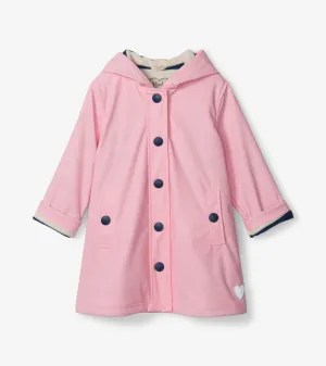 Girls Pink & Navy Button-Up Rain Jacket -Hatley