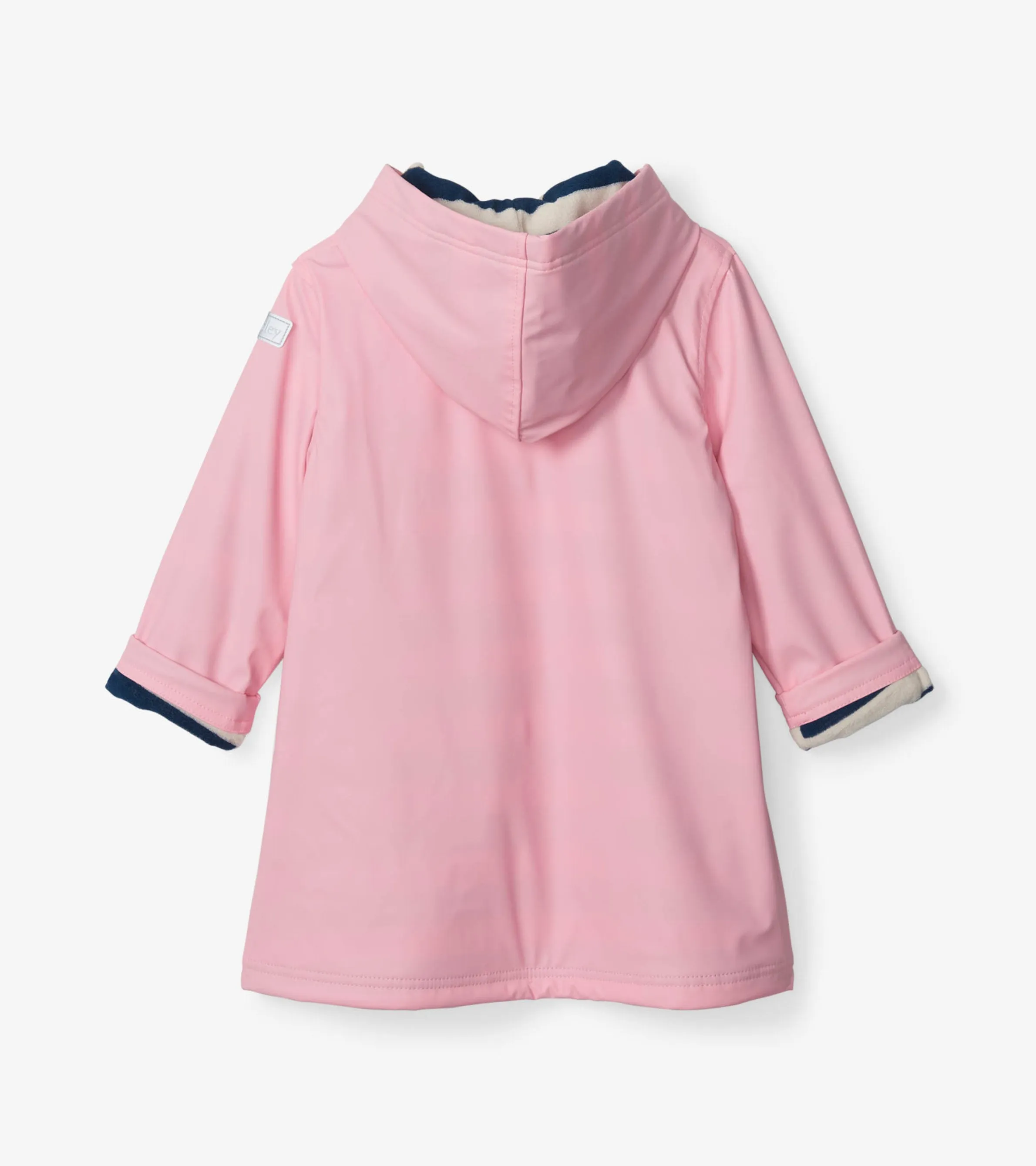 Girls Pink & Navy Button-Up Rain Jacket -Hatley