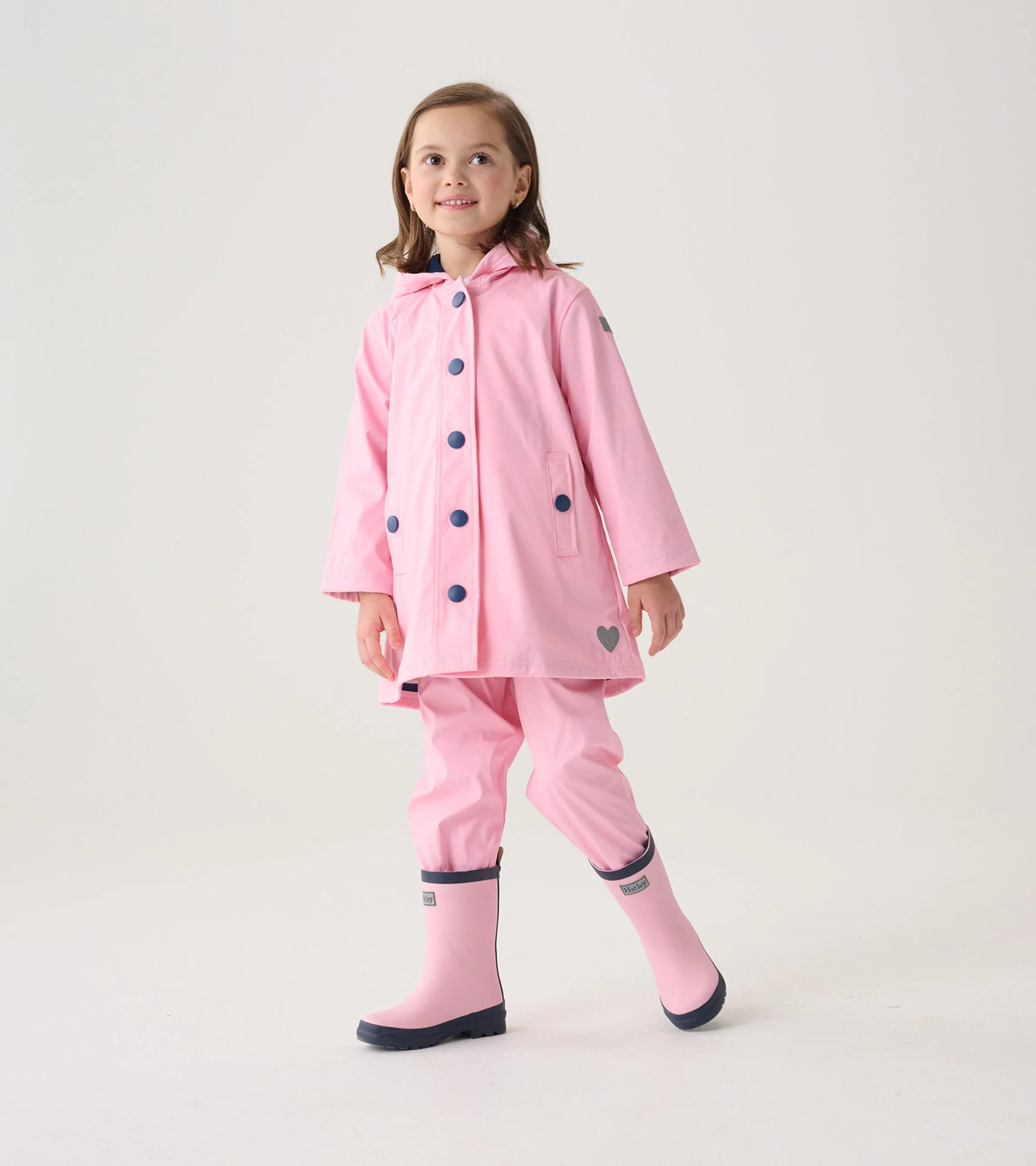 Girls Pink & Navy Button-Up Rain Jacket -Hatley