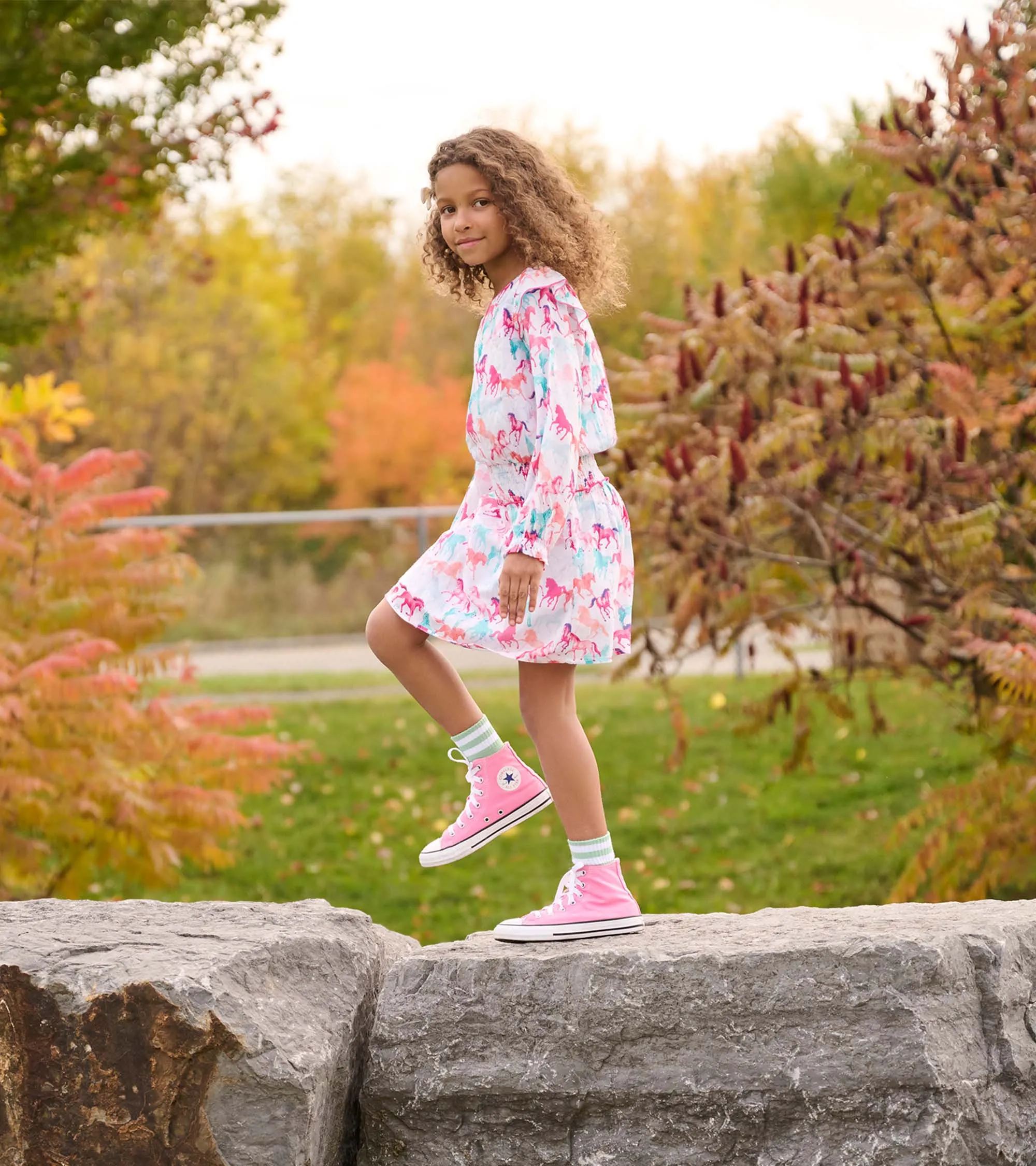 Girls Pretty Horses Smocked Waist Dress -Hatley