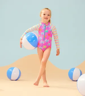 Girls Printed Palms Long Sleeve Rashguard Swimsuit -Hatley