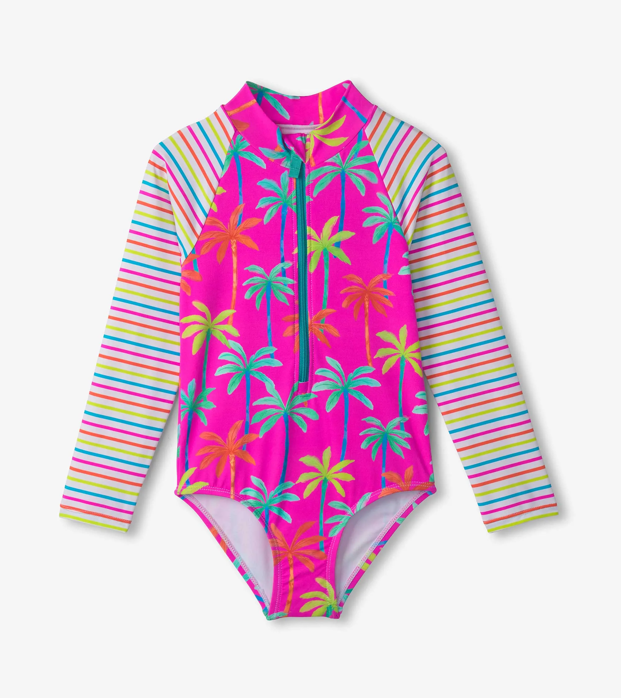 Girls Printed Palms Long Sleeve Rashguard Swimsuit -Hatley
