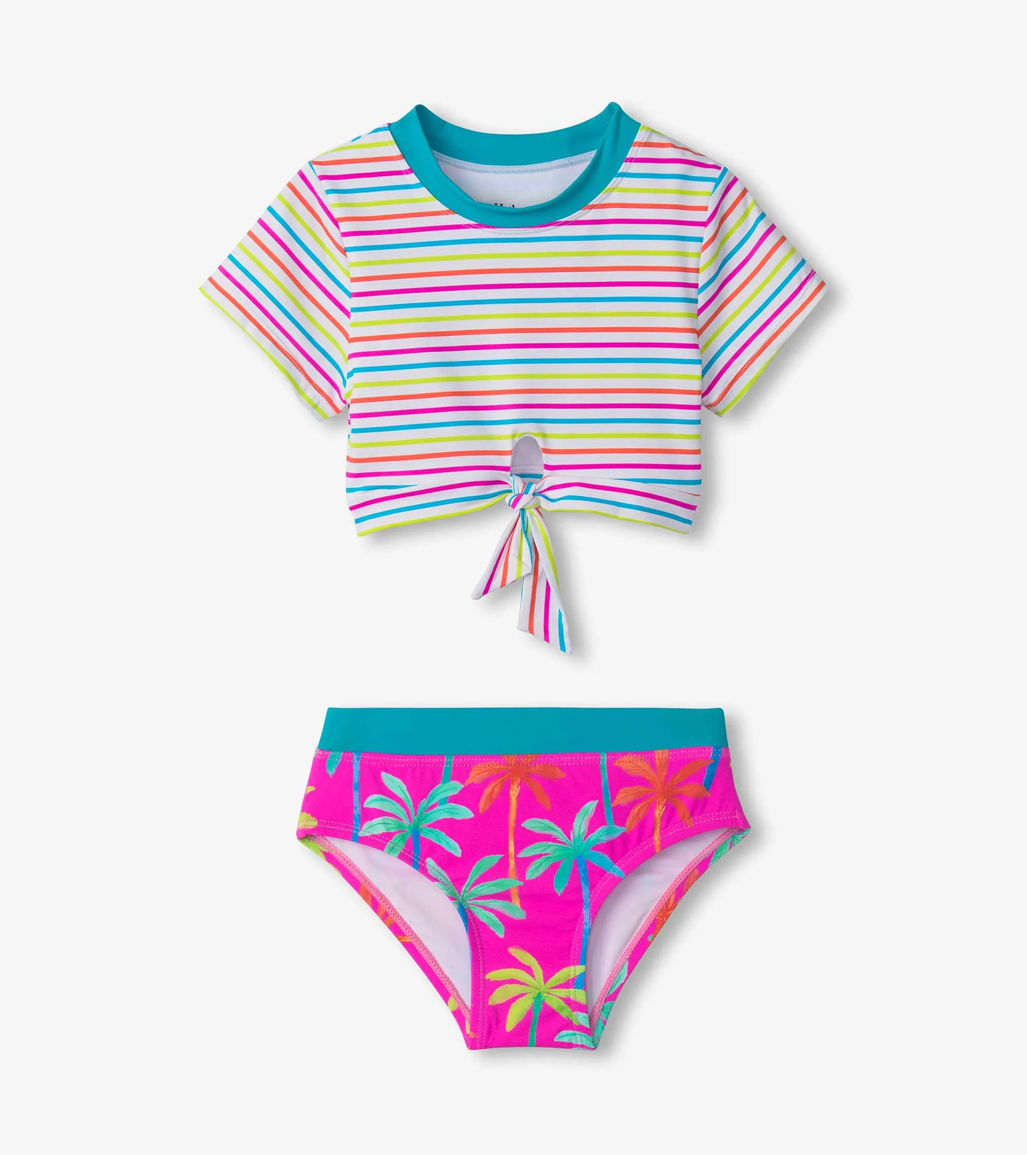 Girls Printed Palms Short Sleeve Tankini Set -Hatley