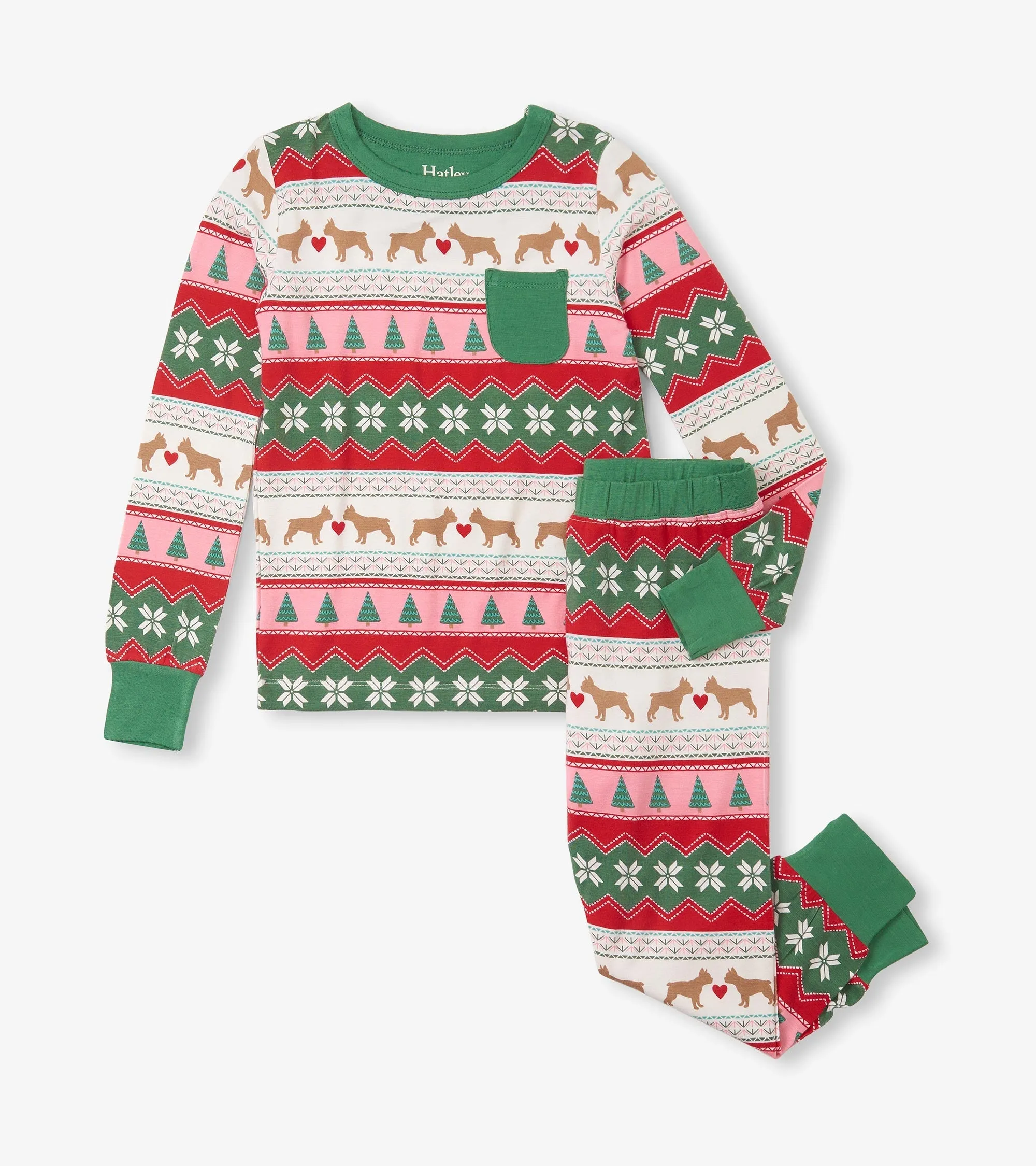 Girls Puppy Hearts Fair Isle Bamboo Pajama Set -Hatley