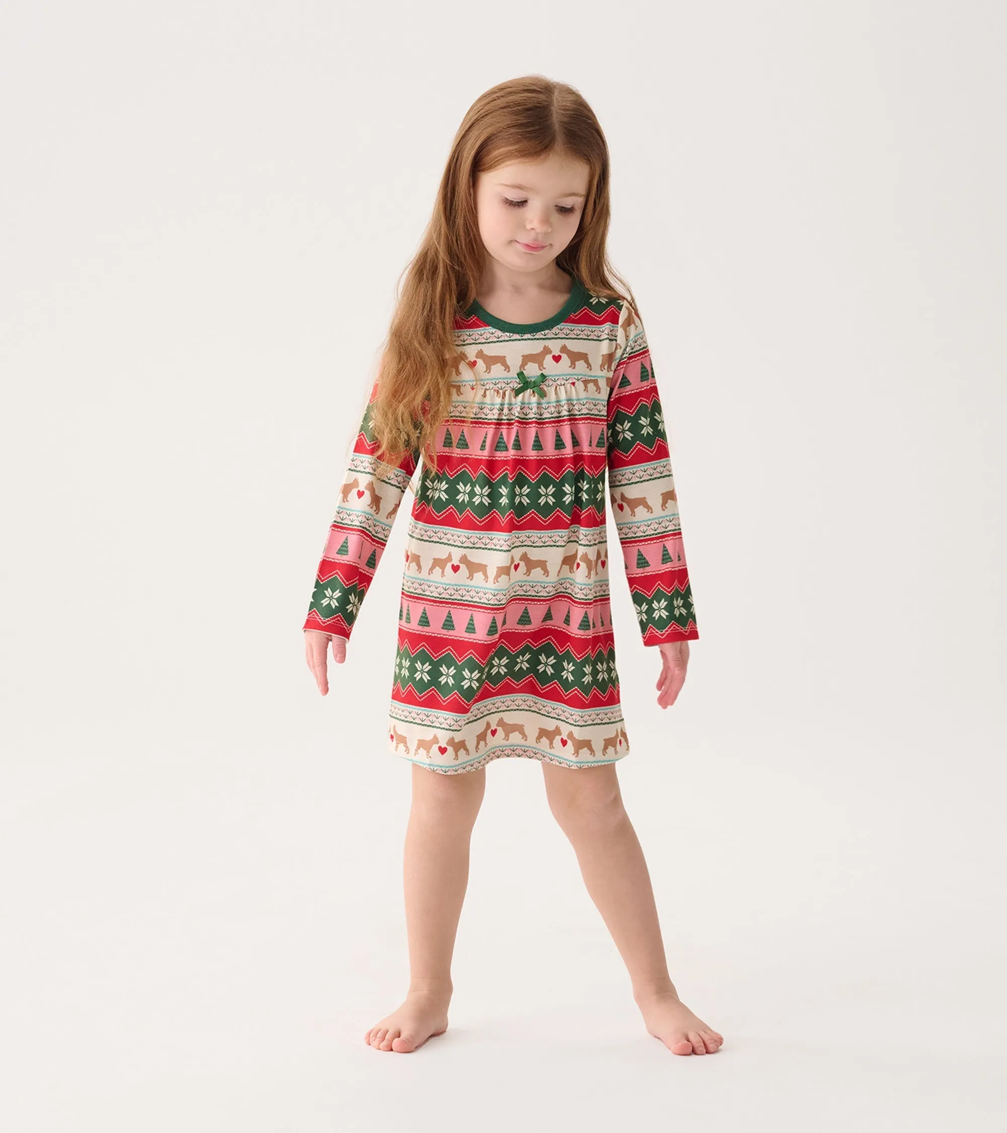 Girls Puppy Hearts Fair Isle Long Sleeve Nightdress -Hatley
