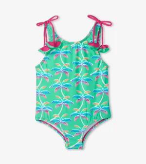 Girls Rainbow Palm Shoulder Shoulder Bow Swimsuit -Hatley