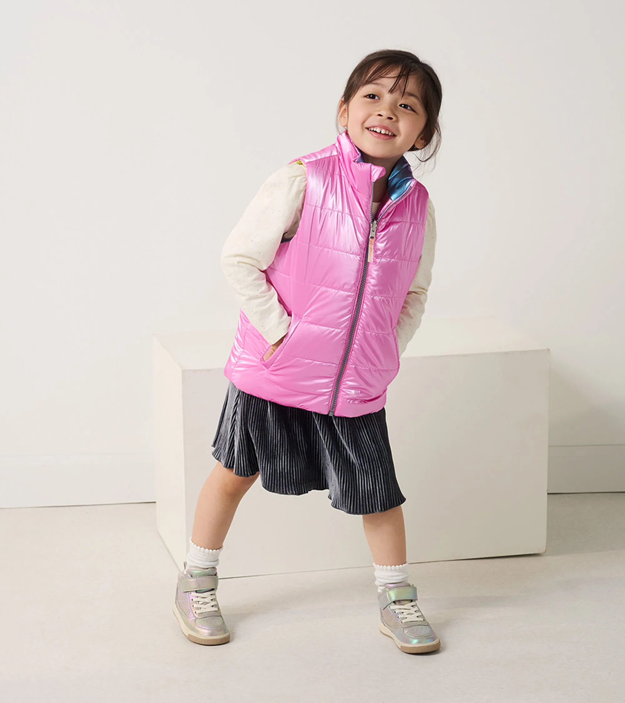 Girls Rainbow Shine Reversible Quilted Vest -Hatley