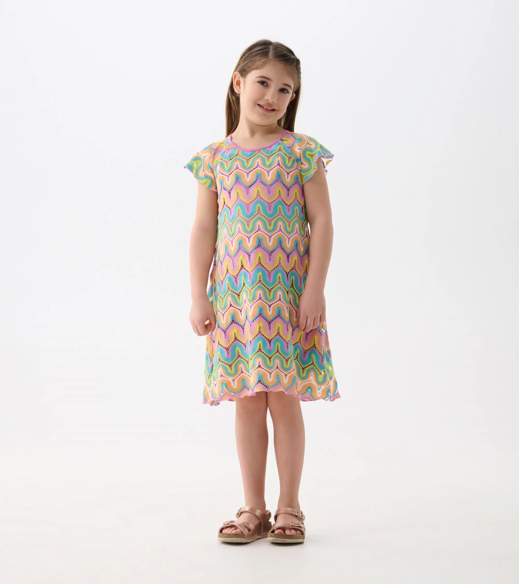 Girls Rainbow Waves Crochet Dress -Hatley
