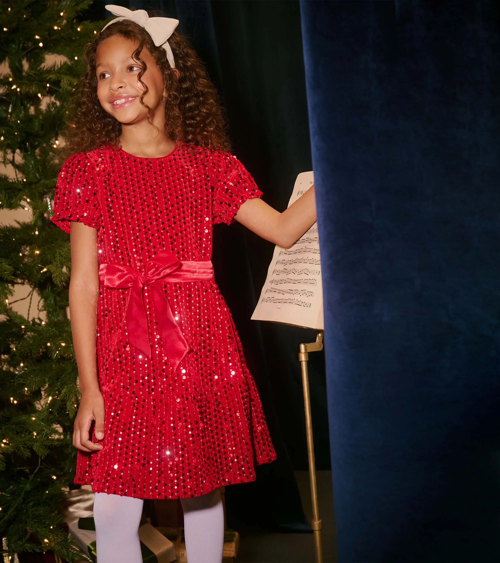 Girls Red Sequins Velvet Dress -Hatley