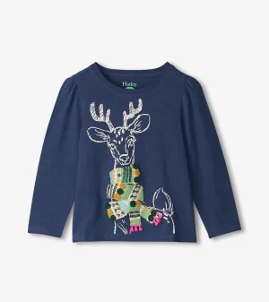 Girls Reindeer Scarf T-Shirt -Hatley