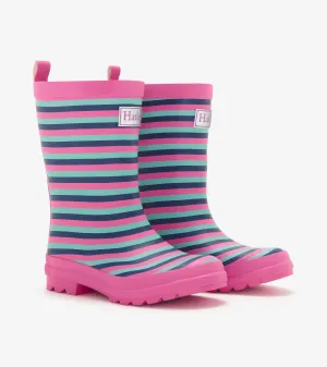 Girls Rose Violet Stripes Matte Rain Boots -Hatley