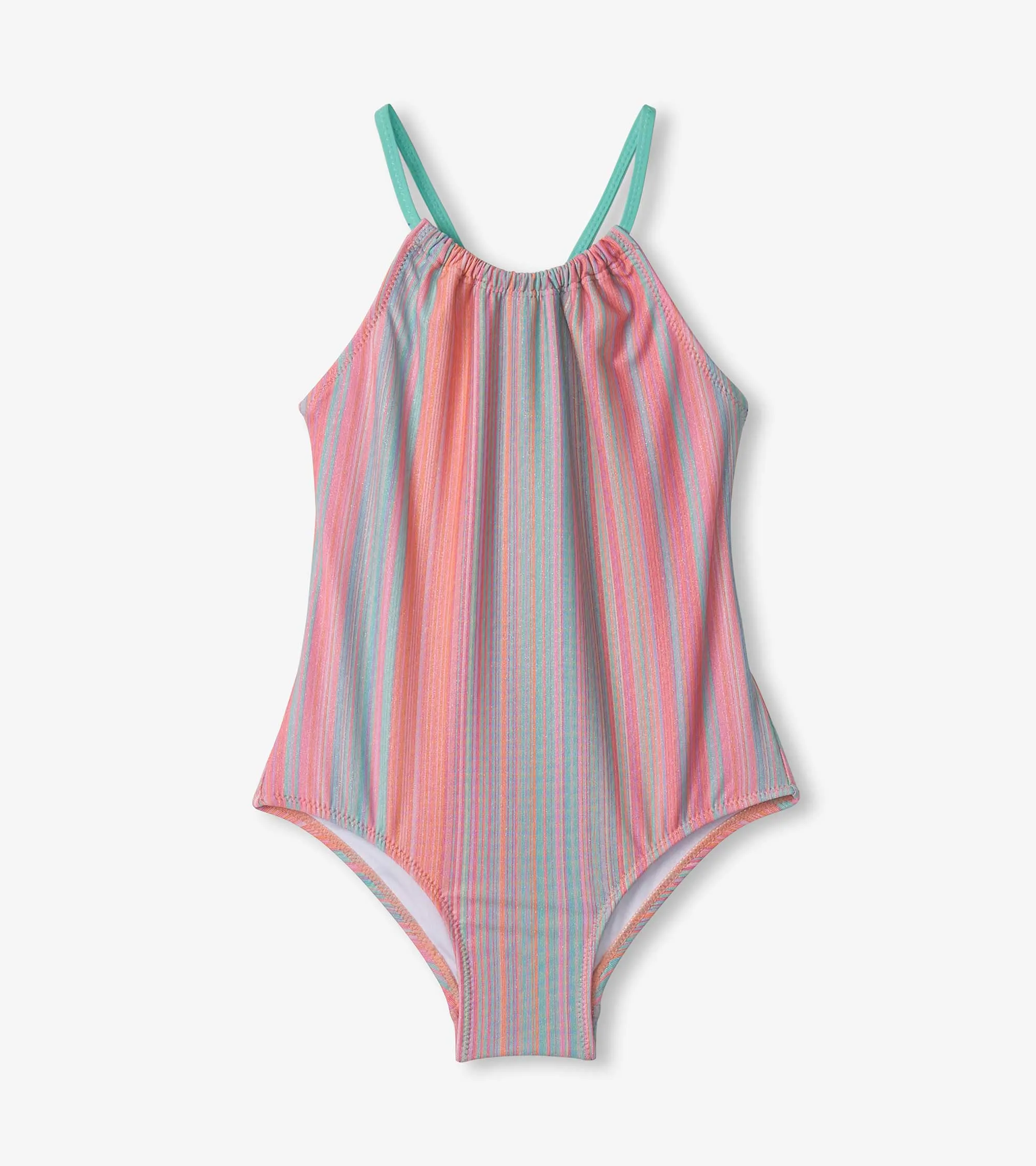 Girls Shimmer Stripe Gather Front Swimsuit -Hatley