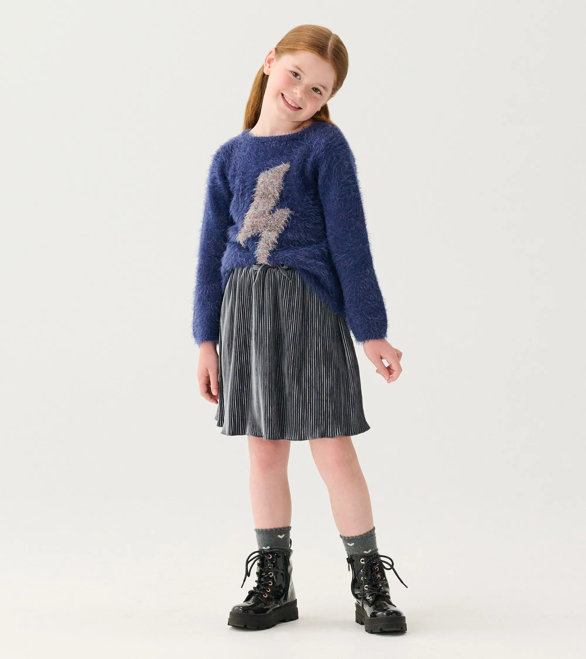 Girls Silver Shine Pleated Velour Skirt -Hatley