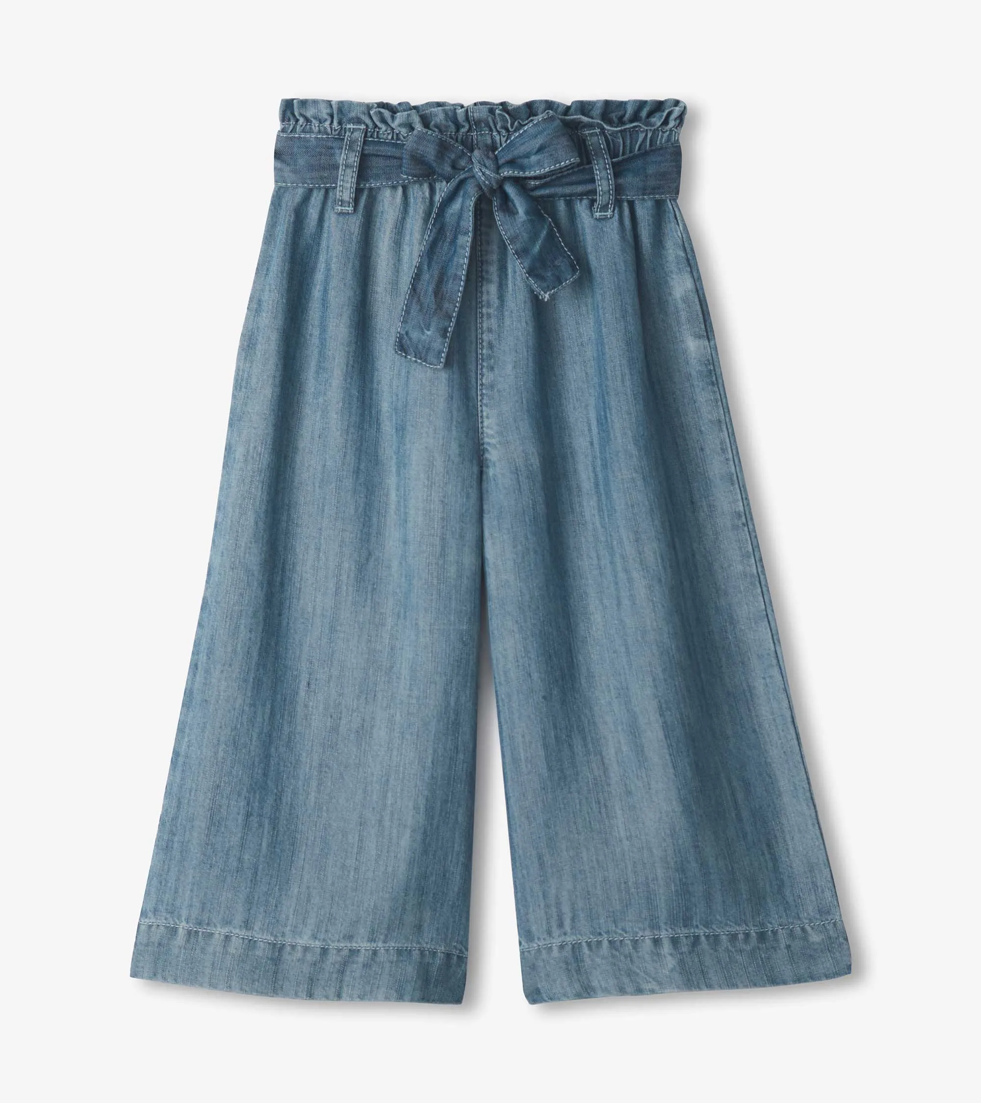 Girls Smokey Blue Wash Cropped Paperbag Pants -Hatley