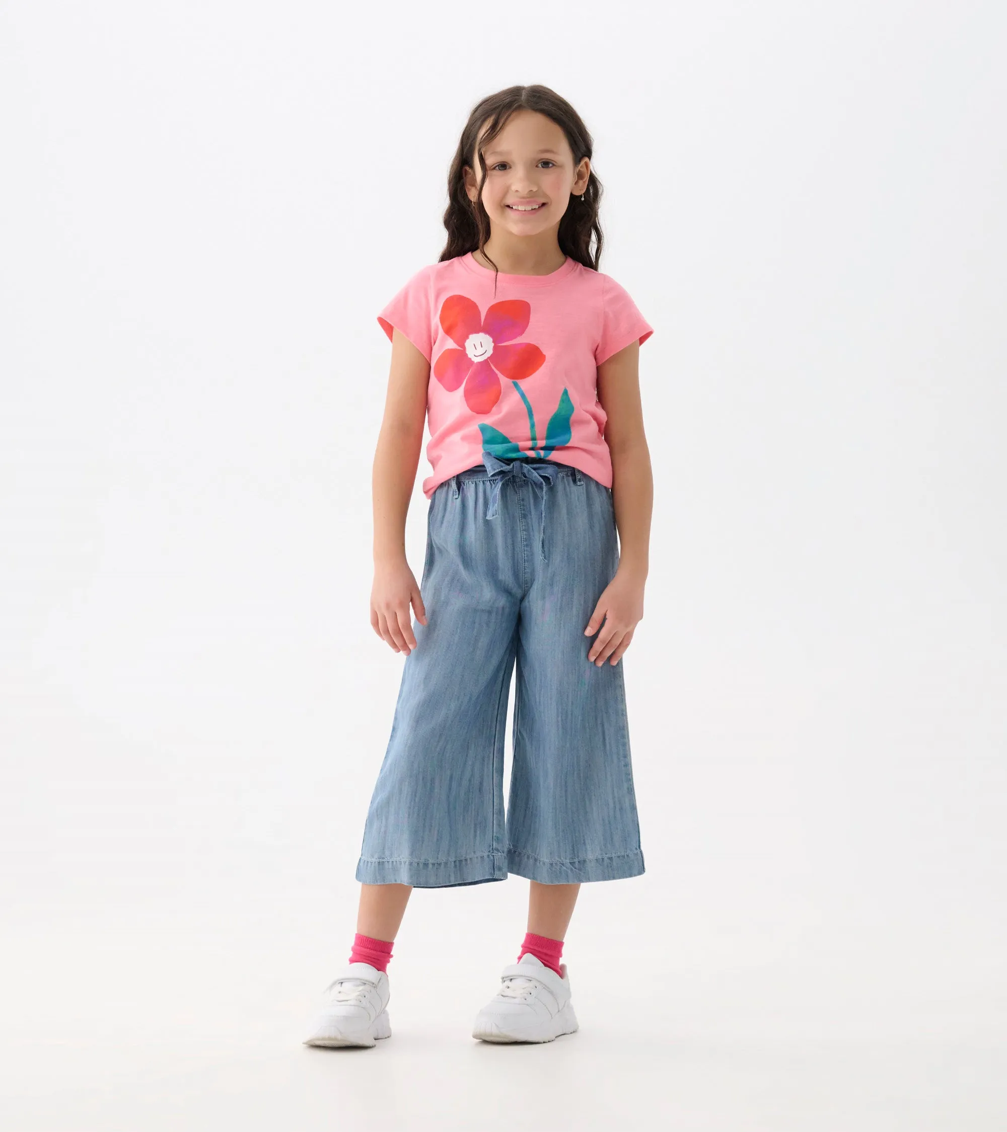 Girls Smokey Blue Wash Cropped Paperbag Pants -Hatley
