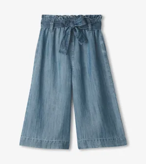 Girls Smokey Blue Wash Cropped Paperbag Pants -Hatley