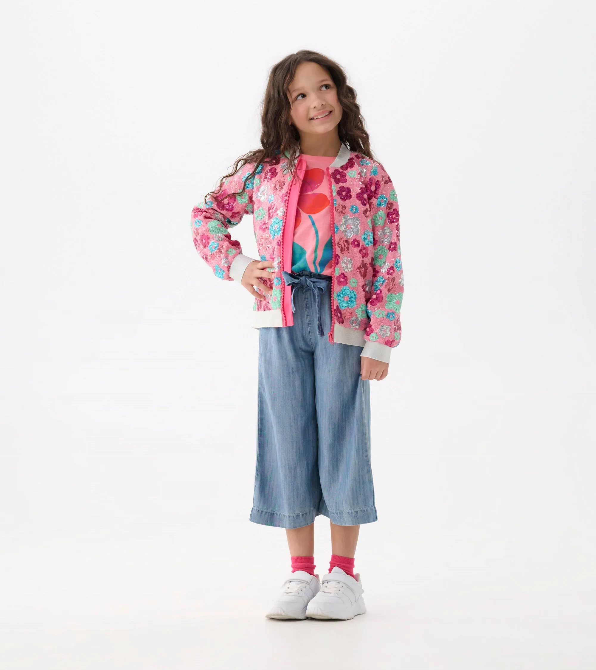 Girls Smokey Blue Wash Cropped Paperbag Pants -Hatley