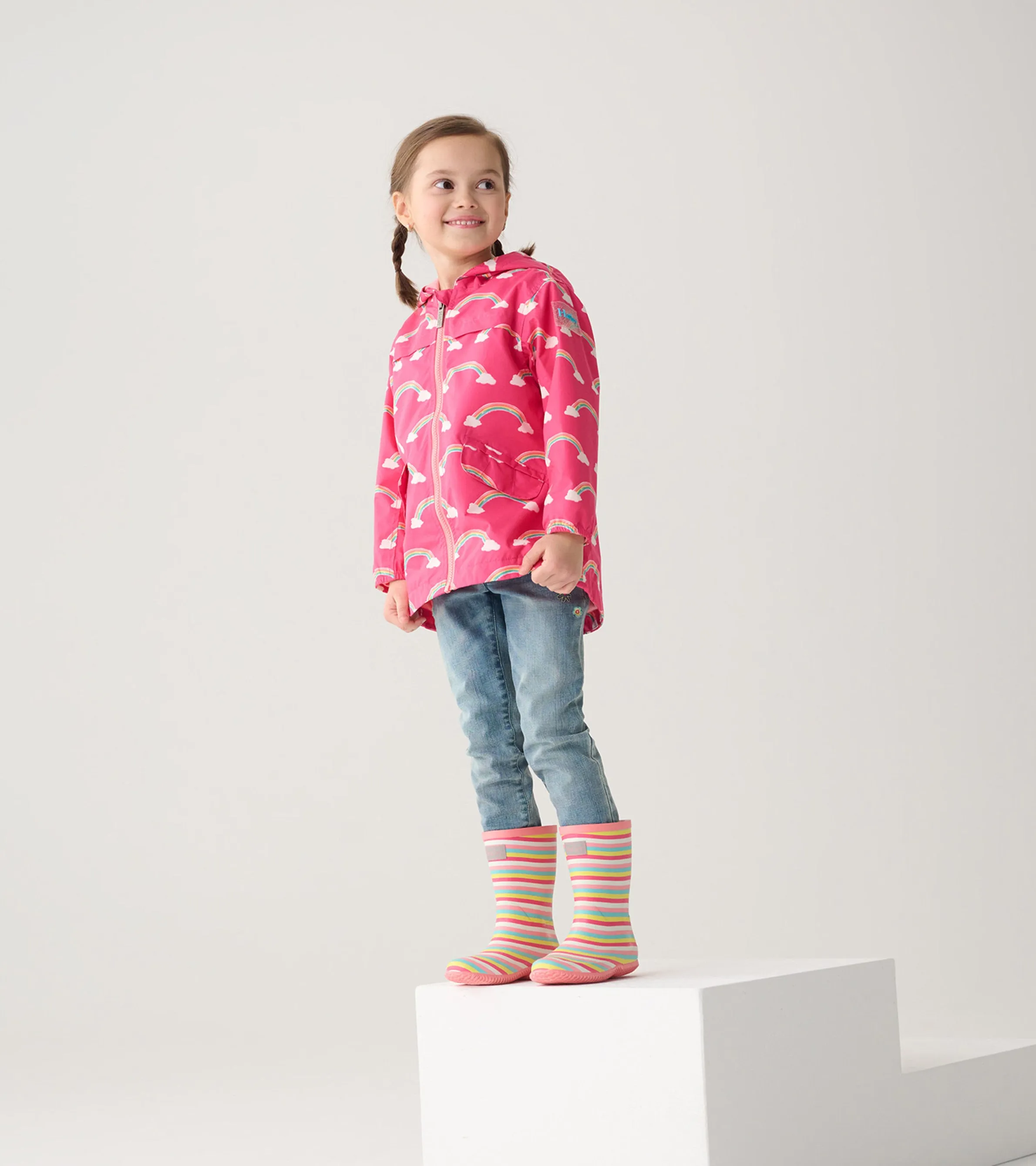 Girls Summer Rainbow Zip-Up Lightweight Rain Jacket -Hatley