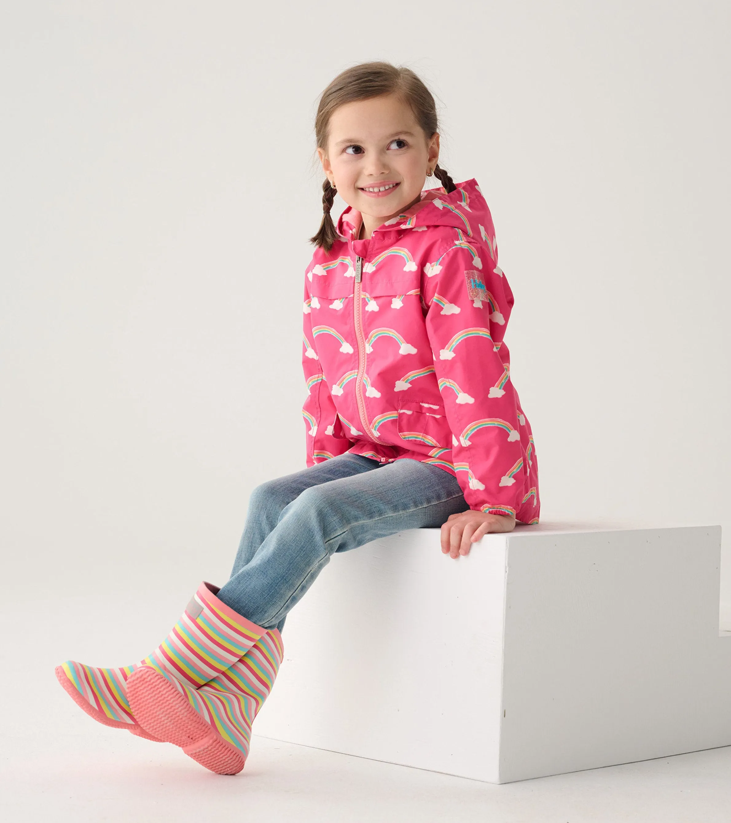 Girls Summer Rainbow Zip-Up Lightweight Rain Jacket -Hatley