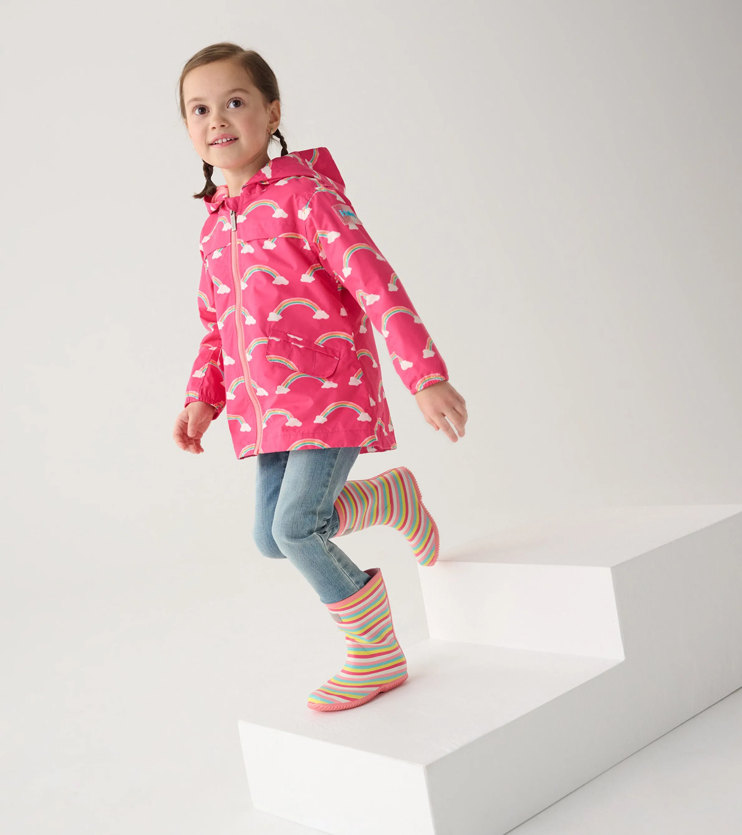 Girls Summer Rainbow Zip-Up Lightweight Rain Jacket -Hatley