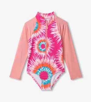 Girls Sunburst Tie Dye Long Sleeve Rashguard Swimsuit -Hatley