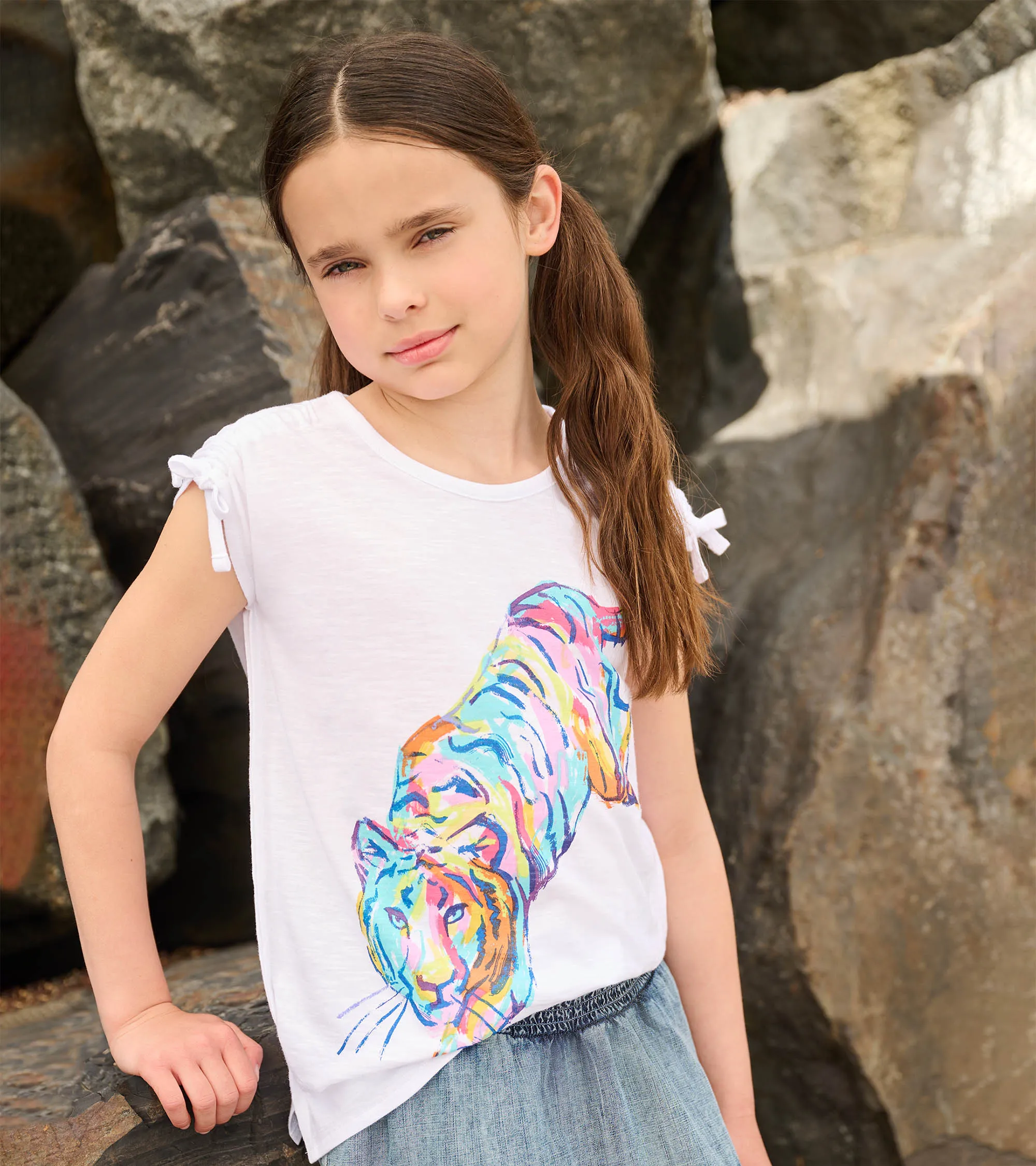 Girls Tiger Cinched Shoulder Top -Hatley