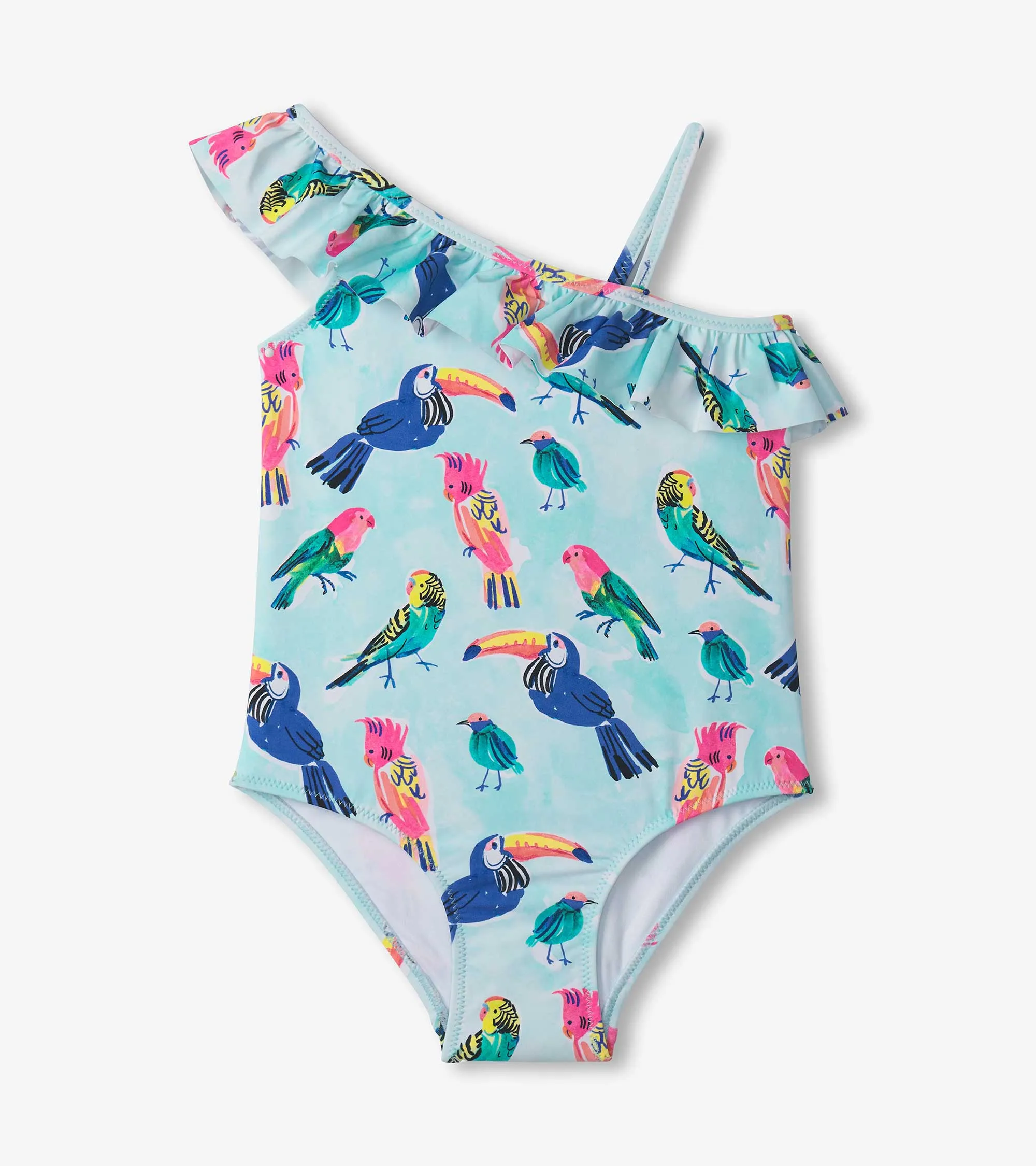 Girls Tropical Birds Ruffle Trim Swimsuit -Hatley