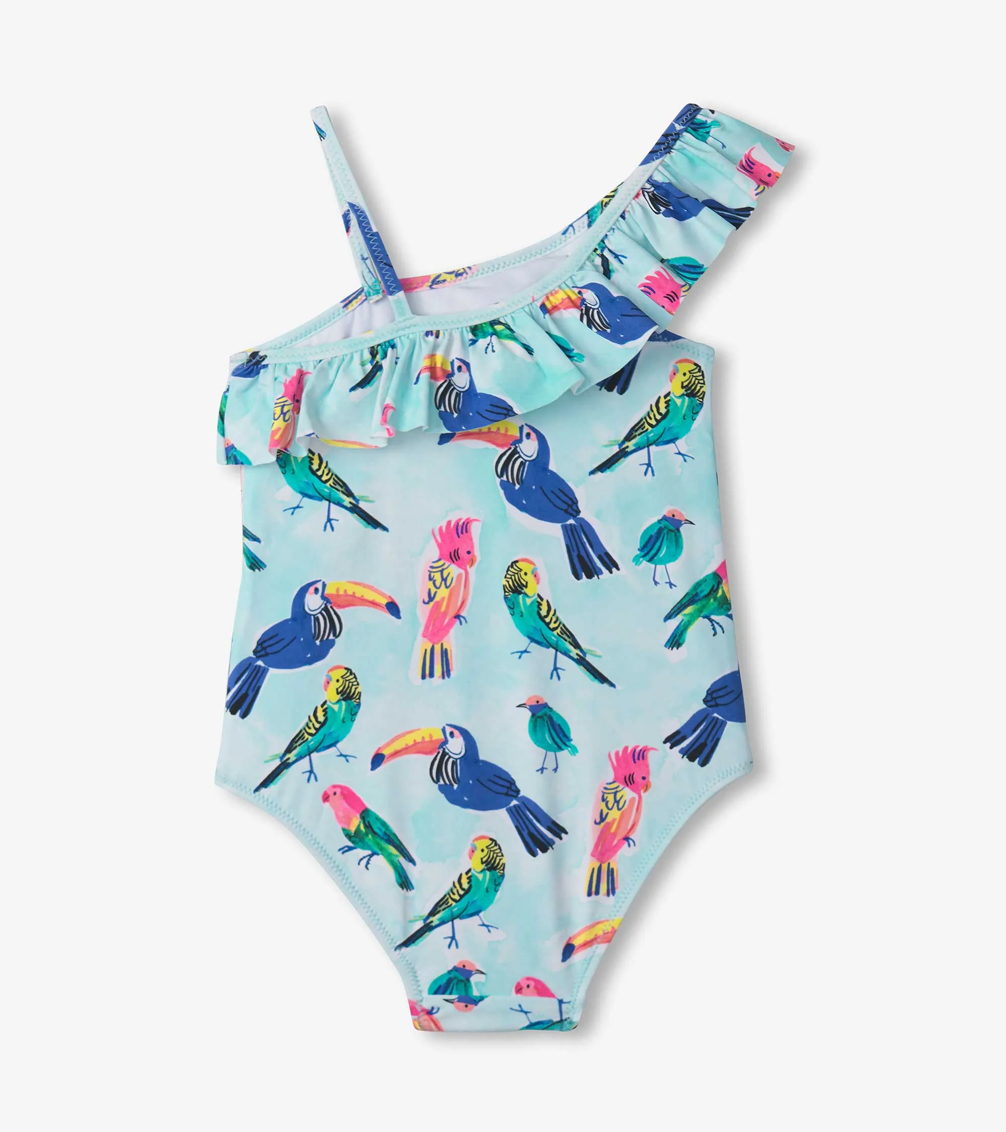Girls Tropical Birds Ruffle Trim Swimsuit -Hatley
