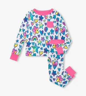 Girls Watercolour Doodles Bamboo Pajama Set -Hatley