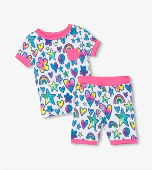 Girls Watercolour Doodles Bamboo Short Pajama Set -Hatley