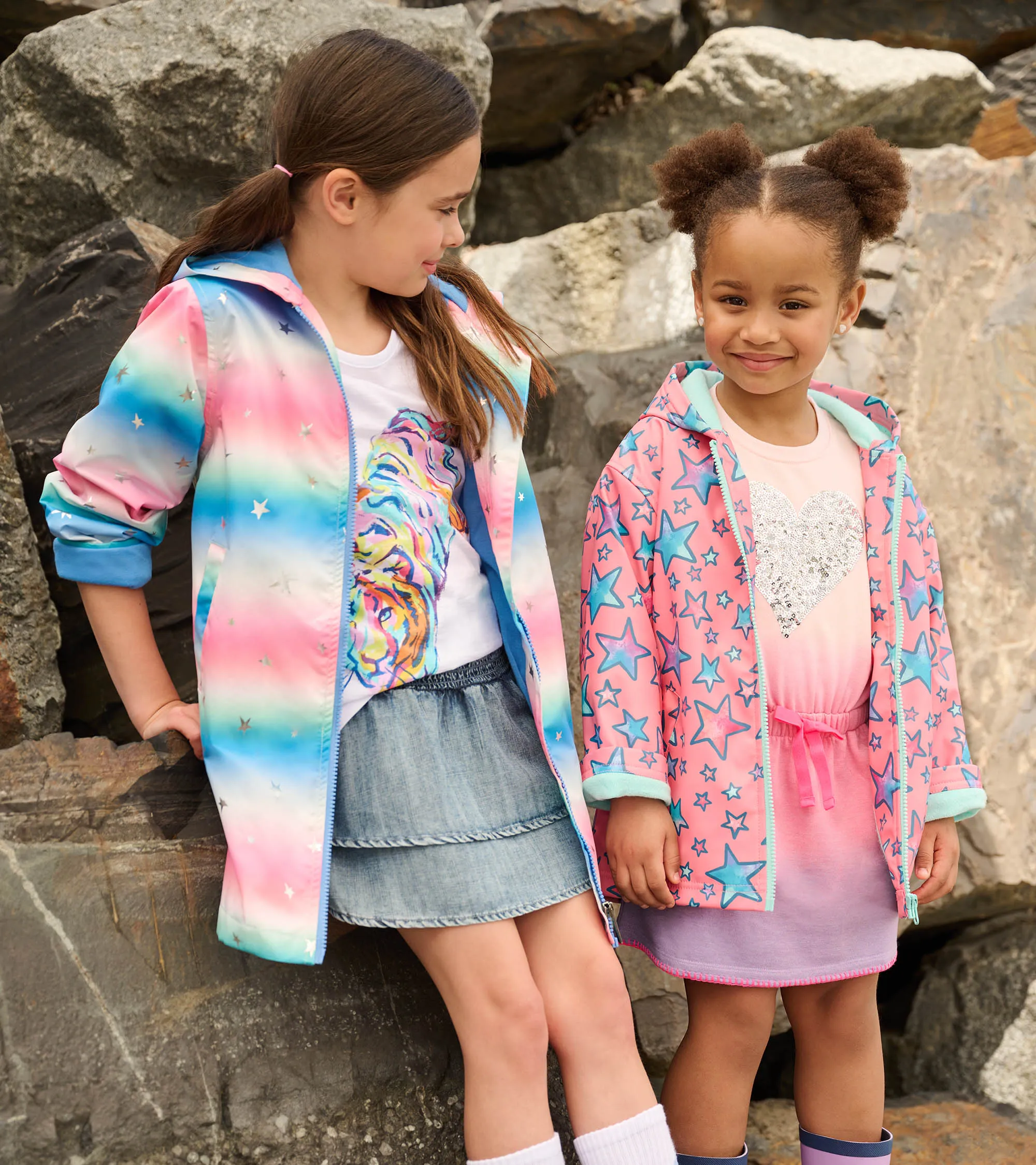 Girls Watercolour Doodles Zip-Up Rain Jacket -Hatley